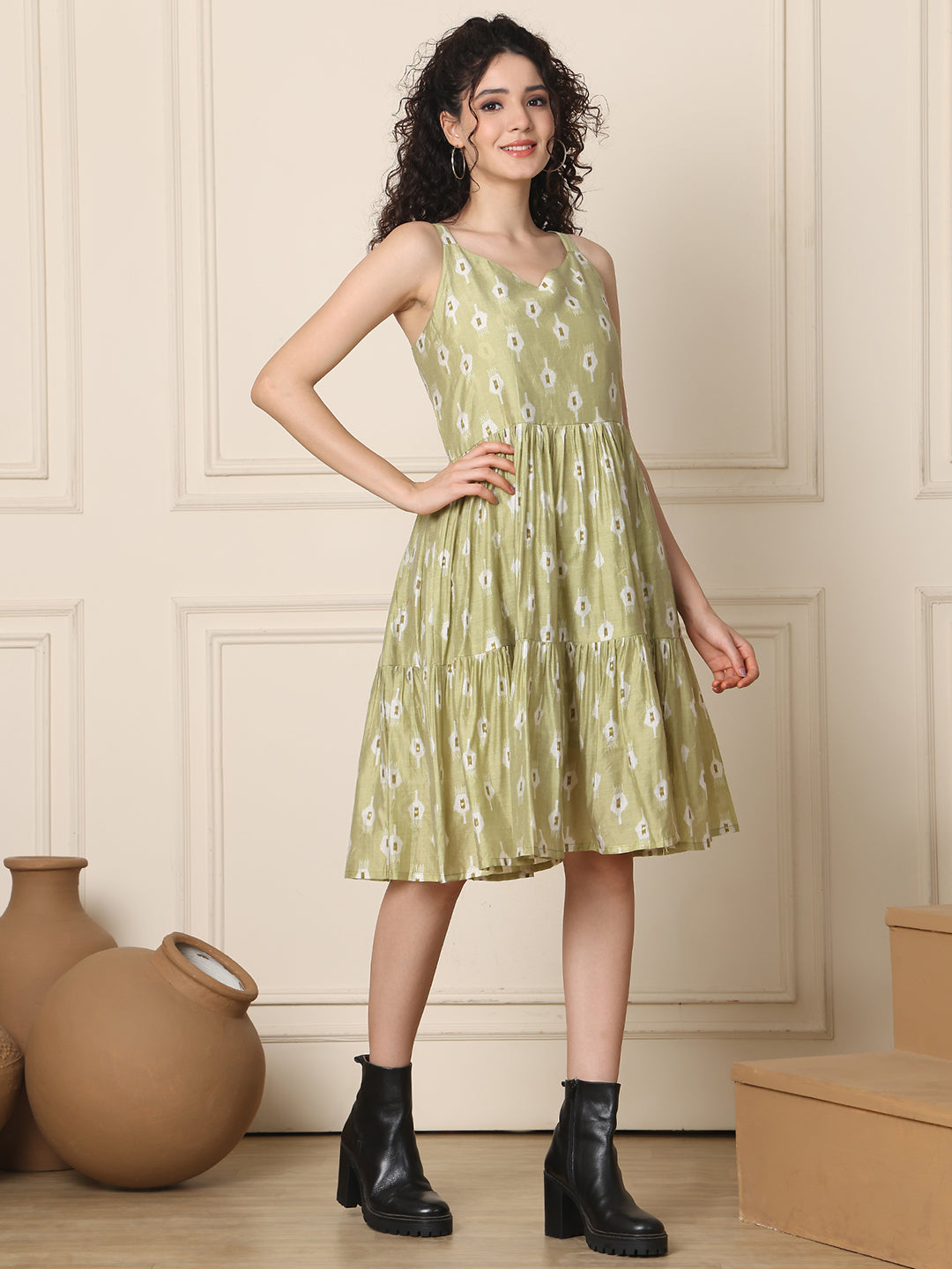 Aawari Chanderi Printed Eye Catching Short Dress - Midi Dresses / Western Wear