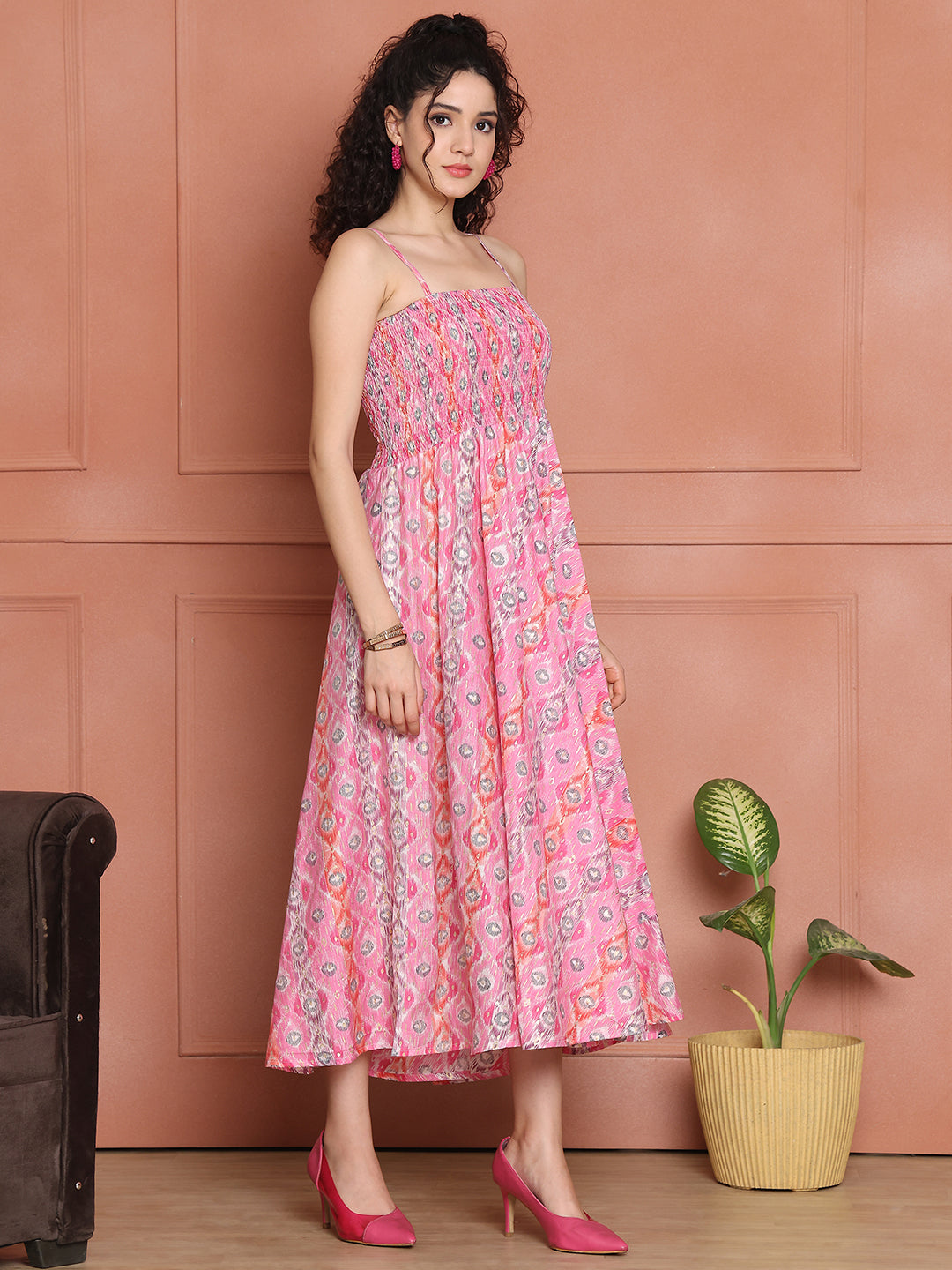 Aawari Silk Unique Printed Spaghetti Strap Dress - Western Wear