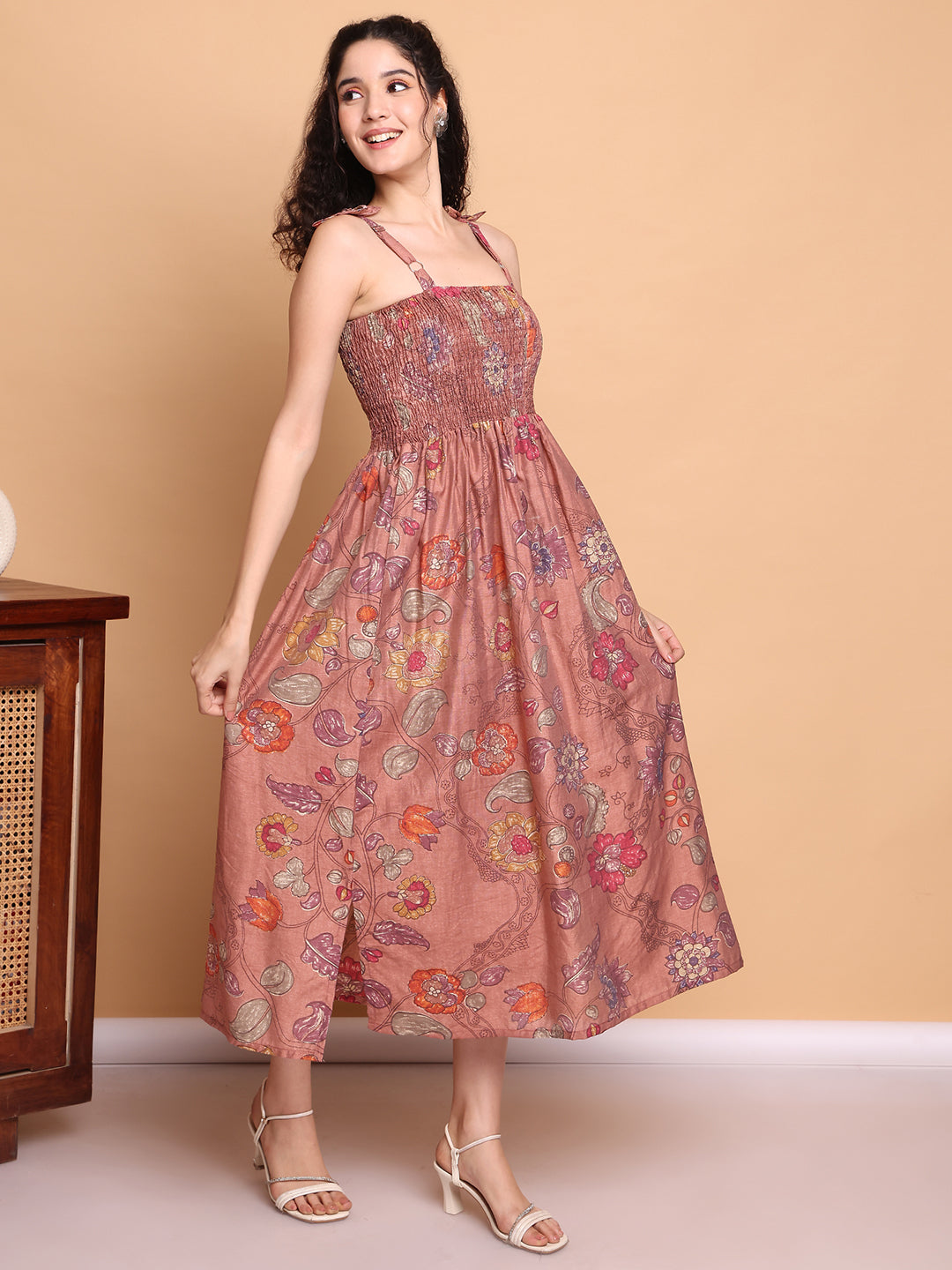 Aawari Cotton Printed Strap Dress - Western Wear