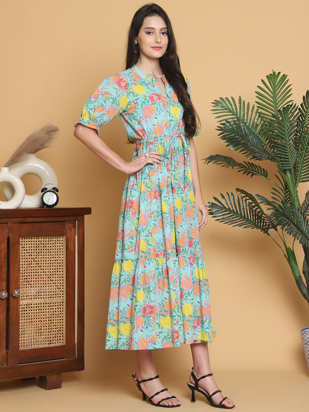 Aawari Women Cotton Printed Knot Dresses / Maxi Dresses / Western Wear