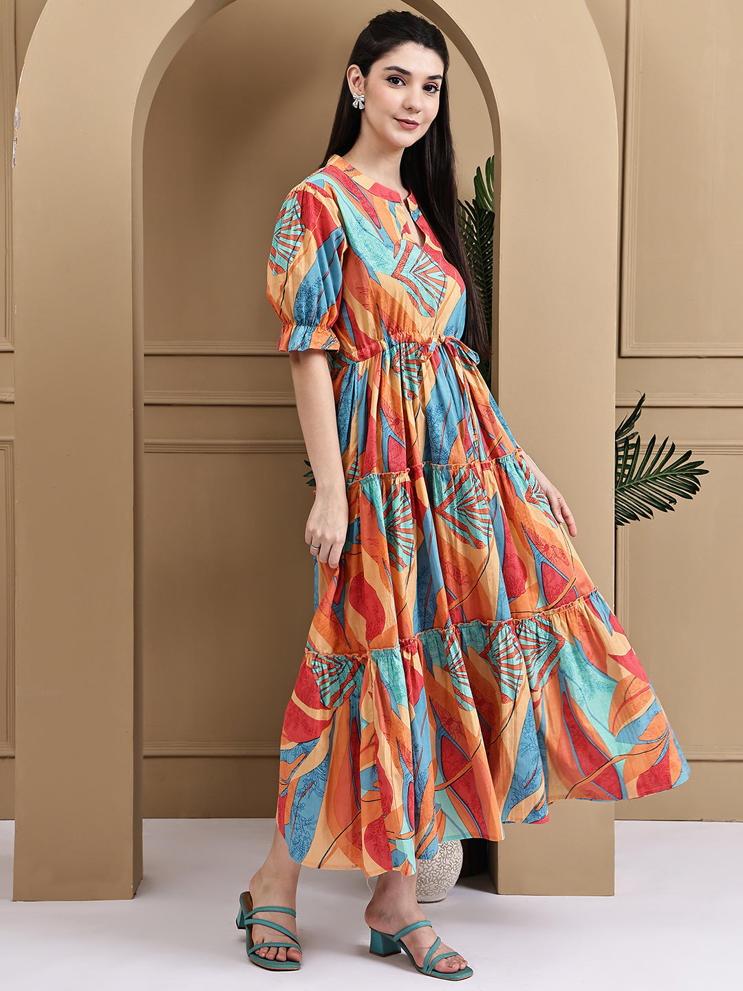 Aawari Women Cotton Printed Knot Dresses / Maxi Dresses / Western Wear
