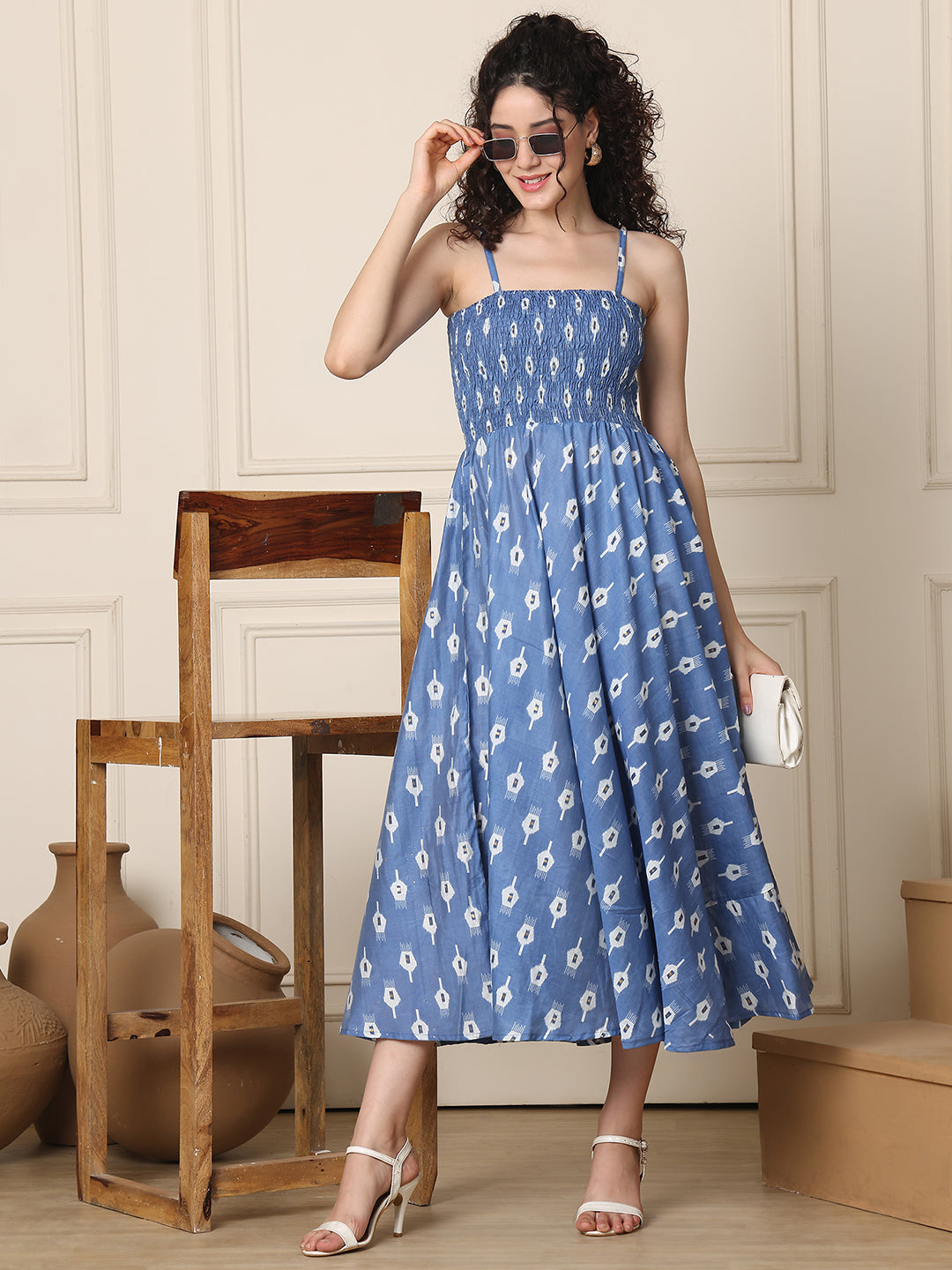 Aawari Silk Unique Printed Spaghetti Strap Dress - Western Wear