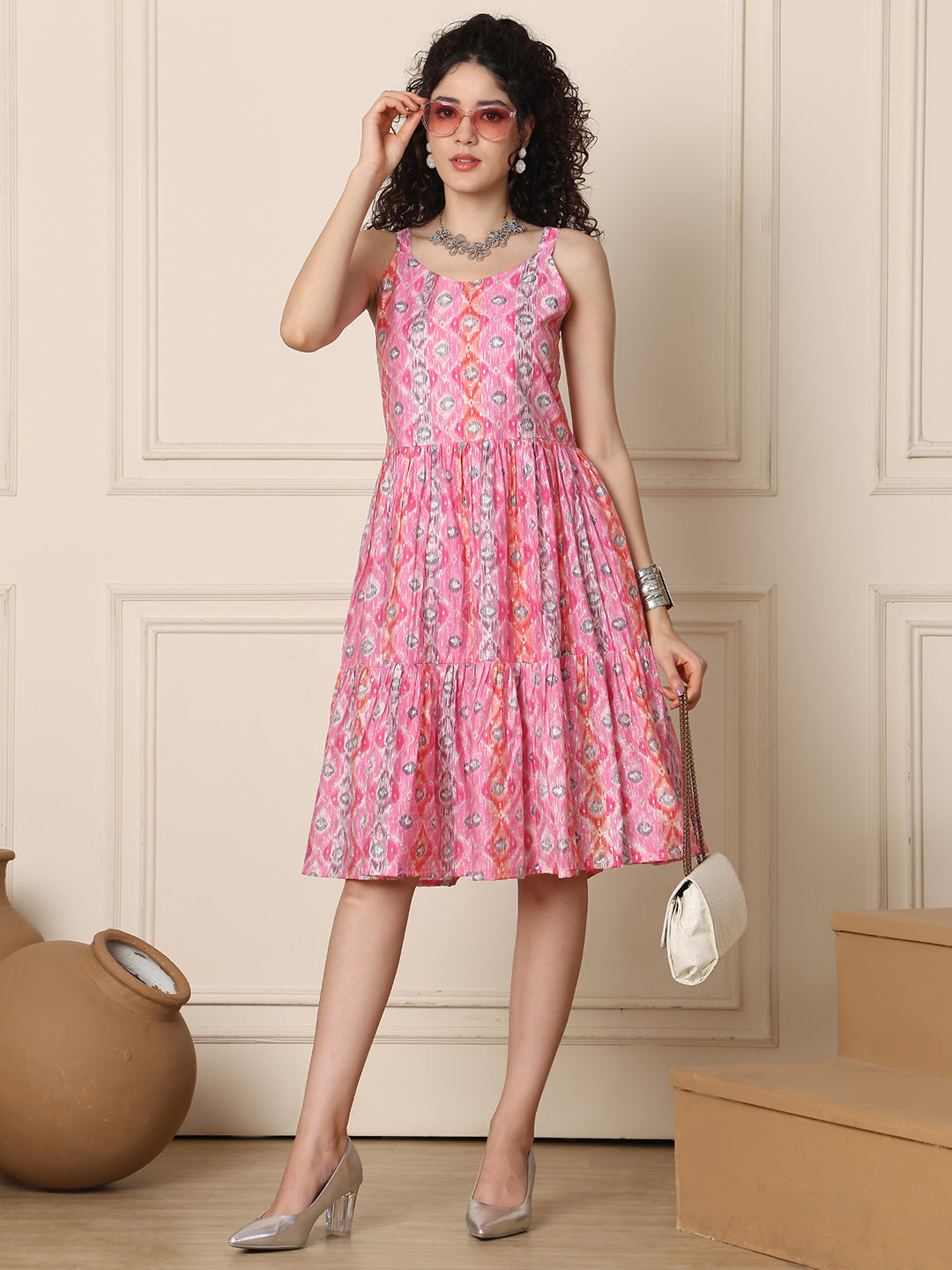 Aawari Chanderi Printed Eye Catching Short Dress - Midi Dresses / Western Wear