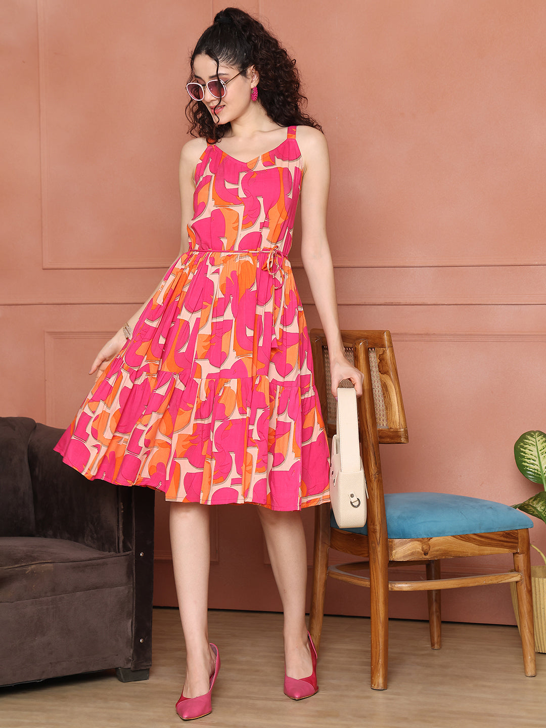 Aawari Unique Rayon Printed Short Dress - Midi Dresses / Western Wear