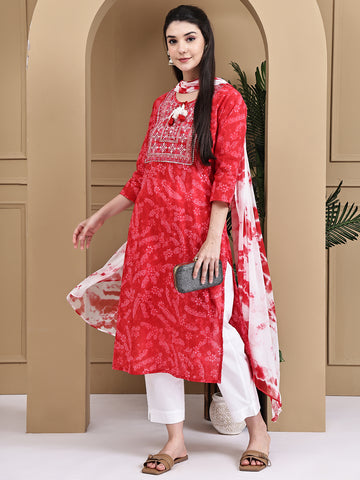 Aawari Cotton Printed Three Piece Suit Set