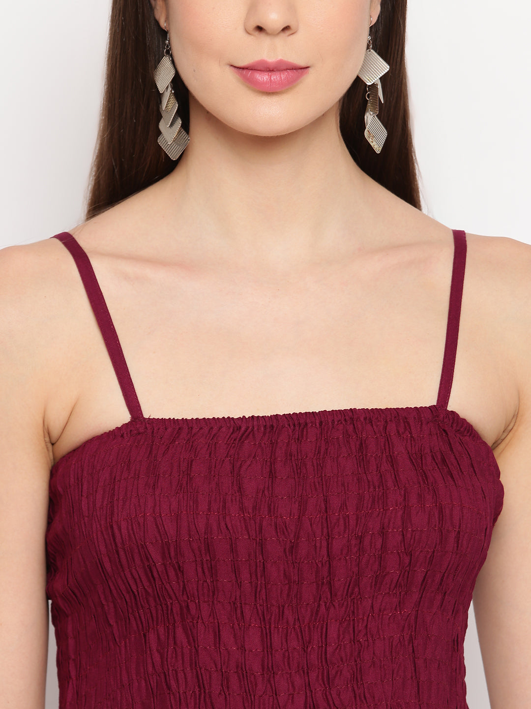 Aawari Fit & Flare Solid Bobbin Dress ( WINE ) - Western Wear