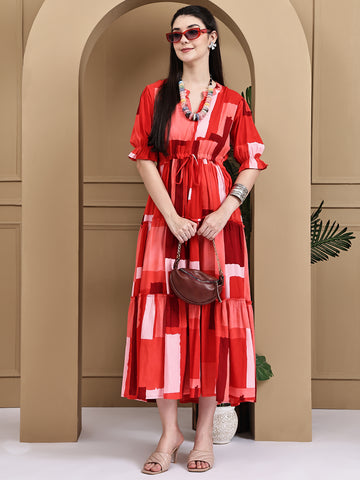 Aawari Rayon Printed Knot Dress