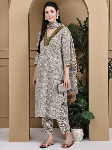 Aawari Cotton Printed Three Piece Suit Set