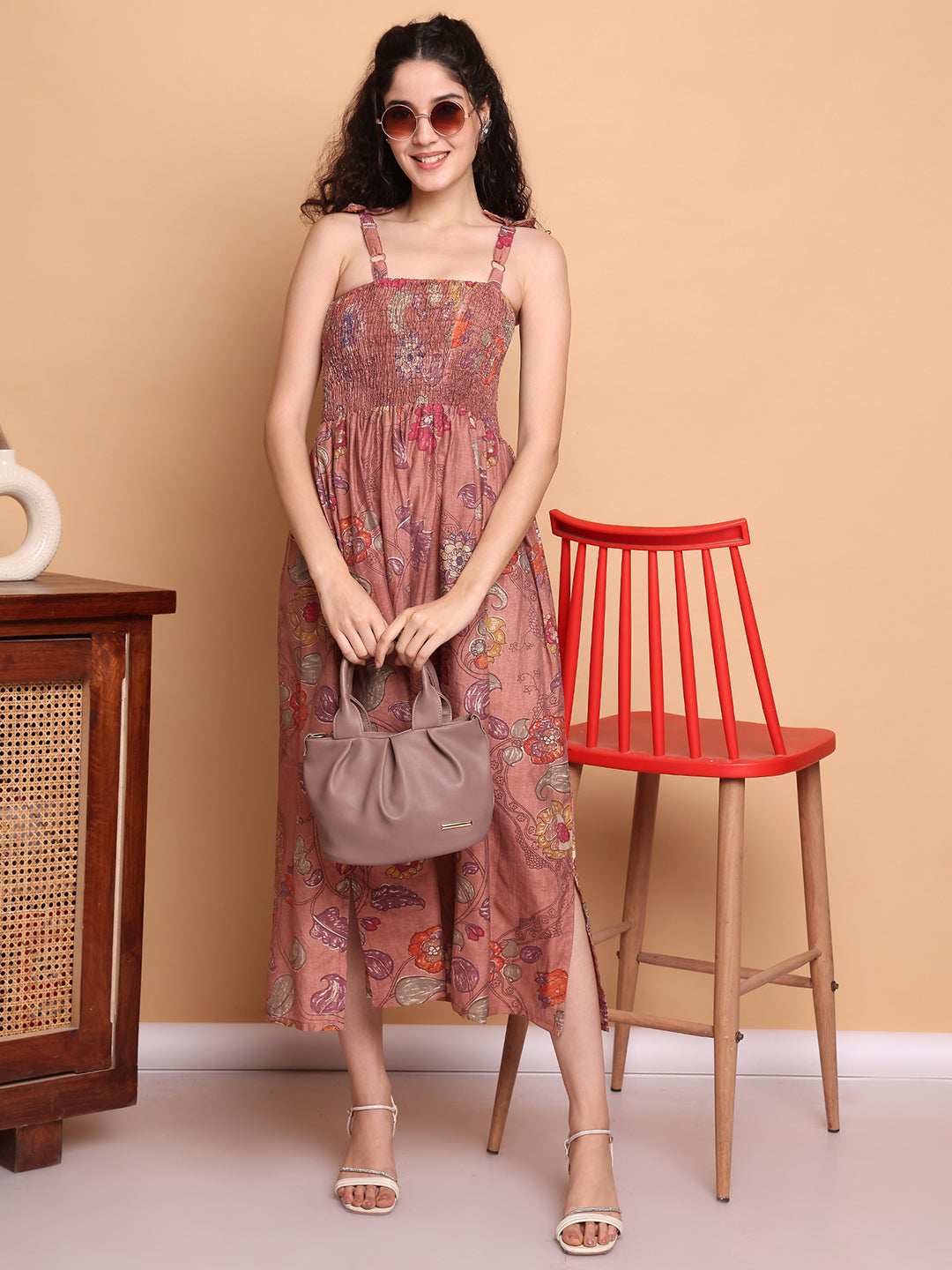 Aawari Cotton Printed Strap Dress - Western Wear