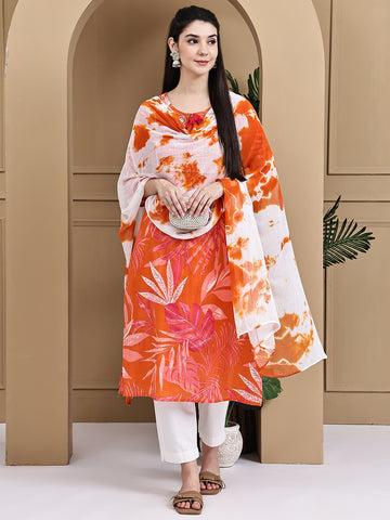 Aawari Cotton Printed Three Piece Suit Set