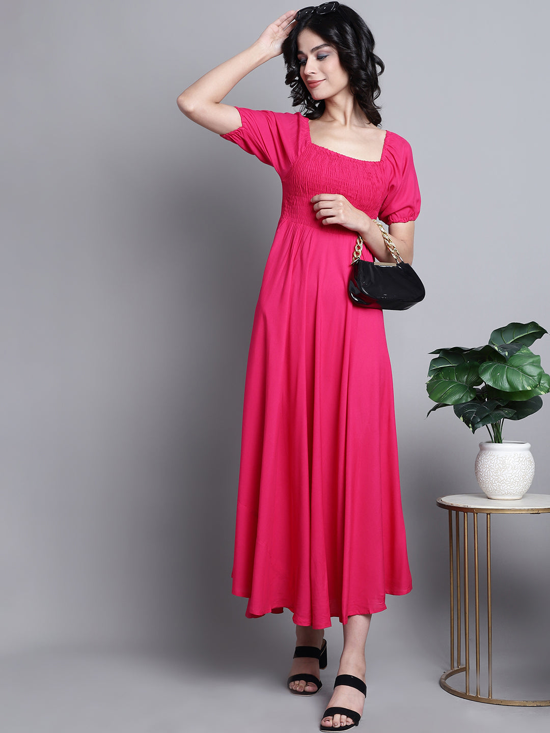 Aawari Women Rayon Solid Elegant Dresses / Maxi Dresses / Western Wear