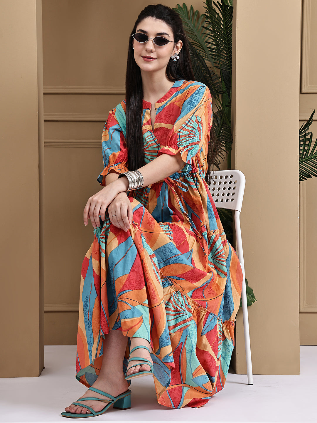 Aawari Women Cotton Printed Knot Dresses / Maxi Dresses / Western Wear
