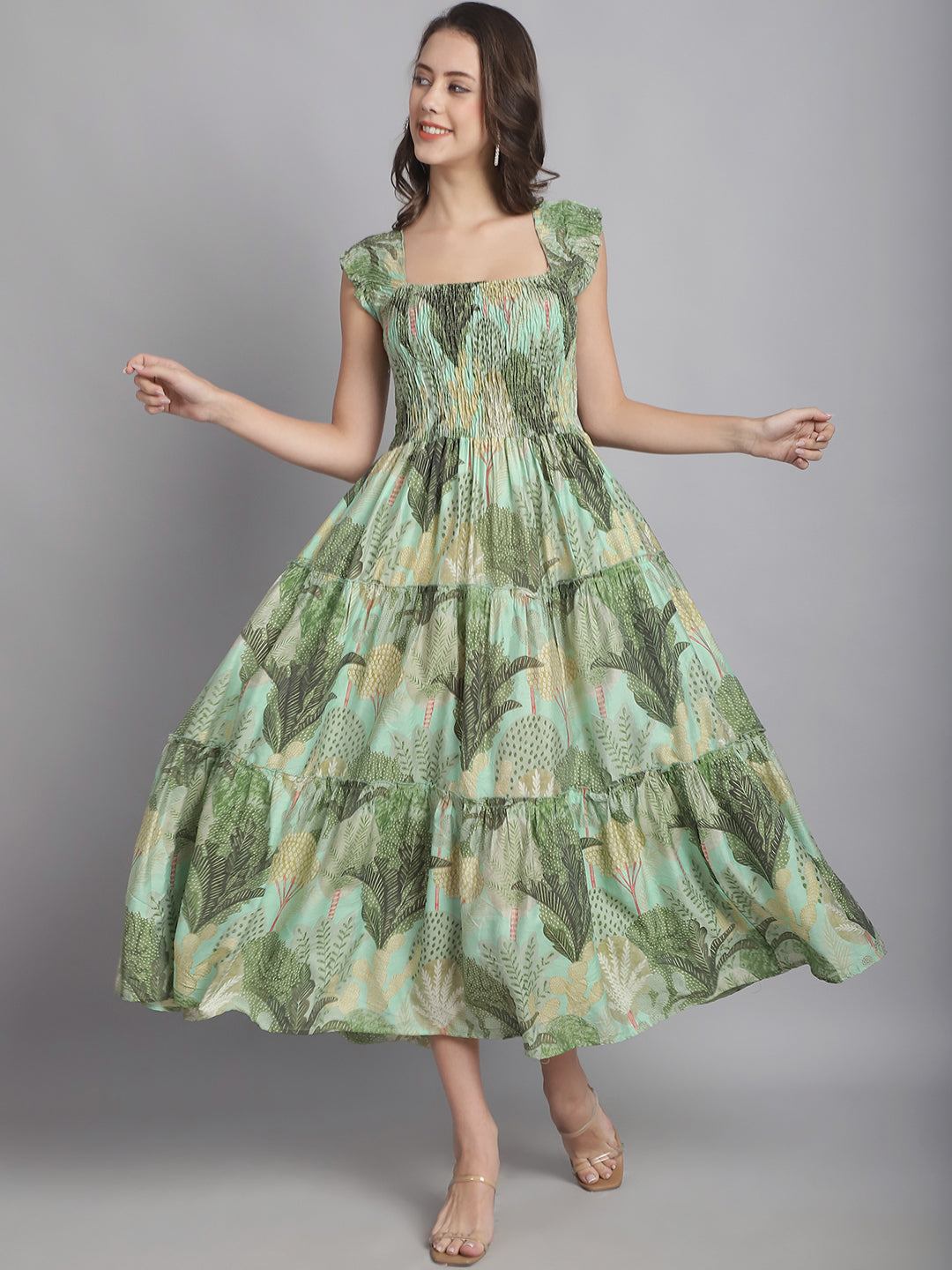 Aawari Women Chanderi Printed Dresses / Maxi Dresses / Western Wear