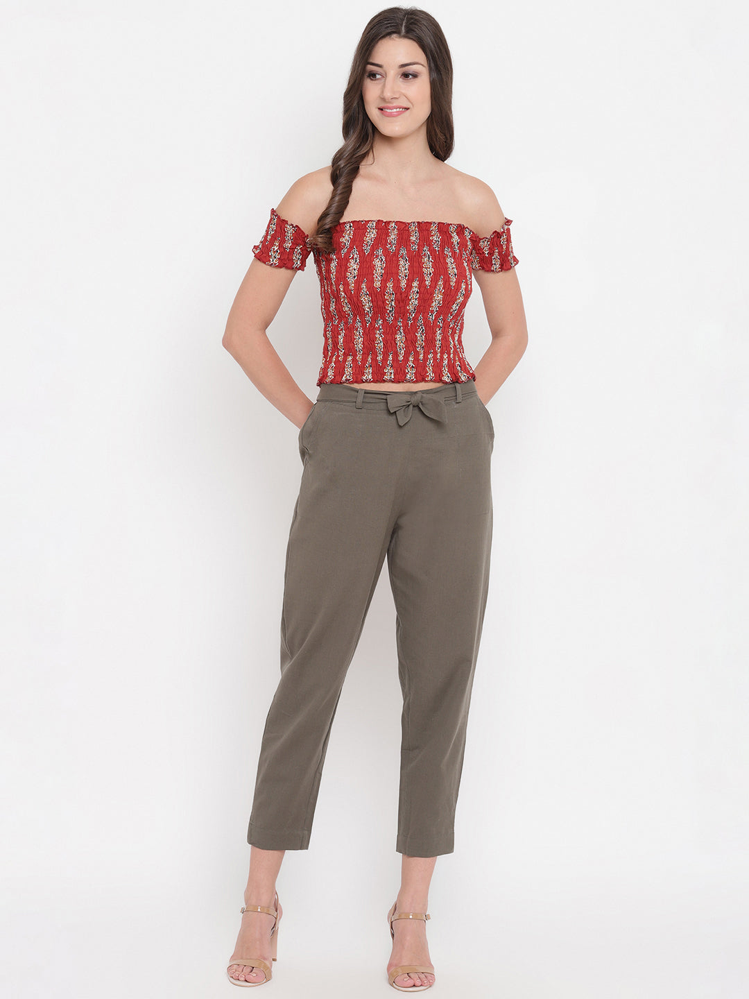 Aawari's Women Cotton Solid Belt Pants