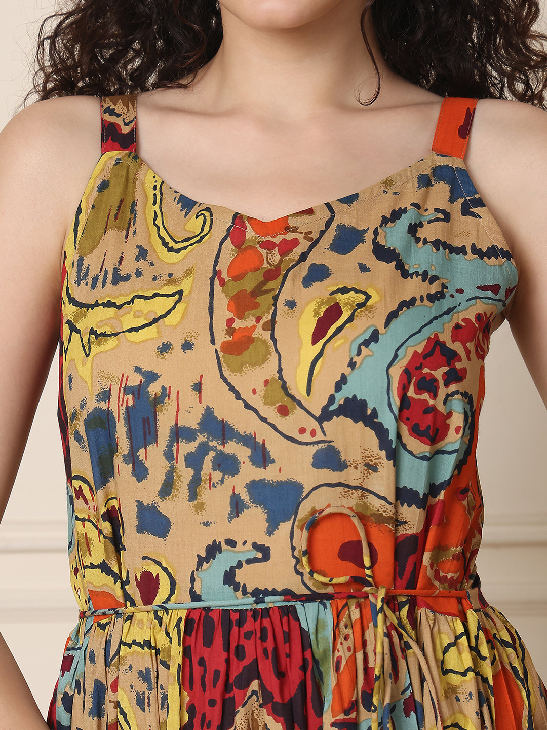 Aawari Cotton Printed Eye Catching Short Dress - Midi Dresses / Western Wear