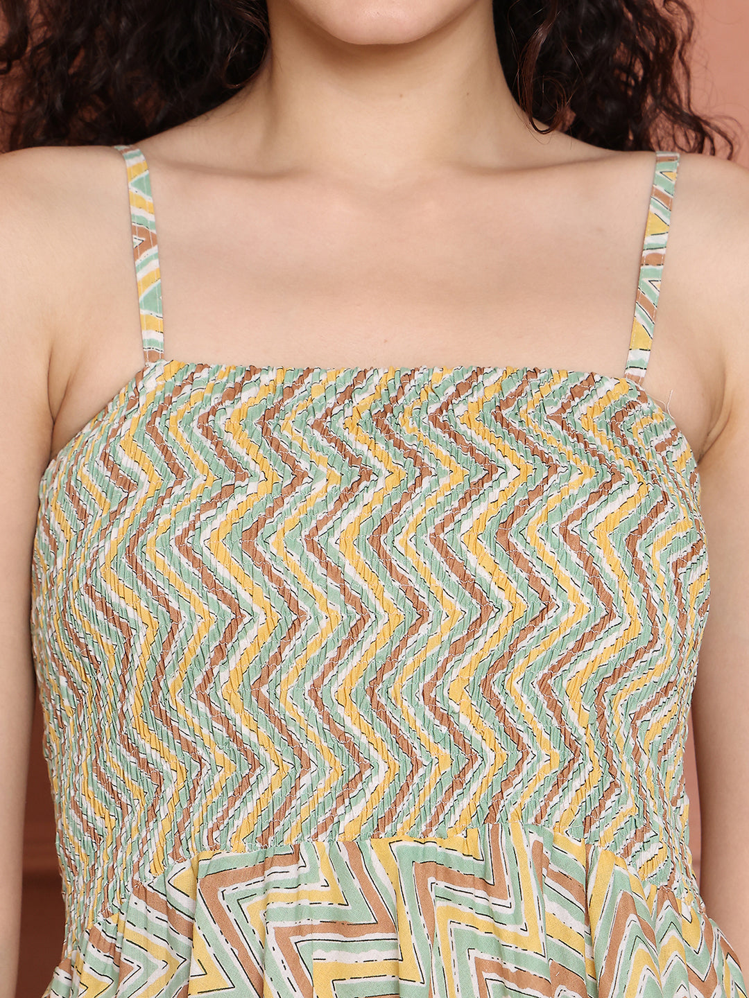 Aawari Cotton Unique Printed Spaghetti Strap Dress - Western Wear