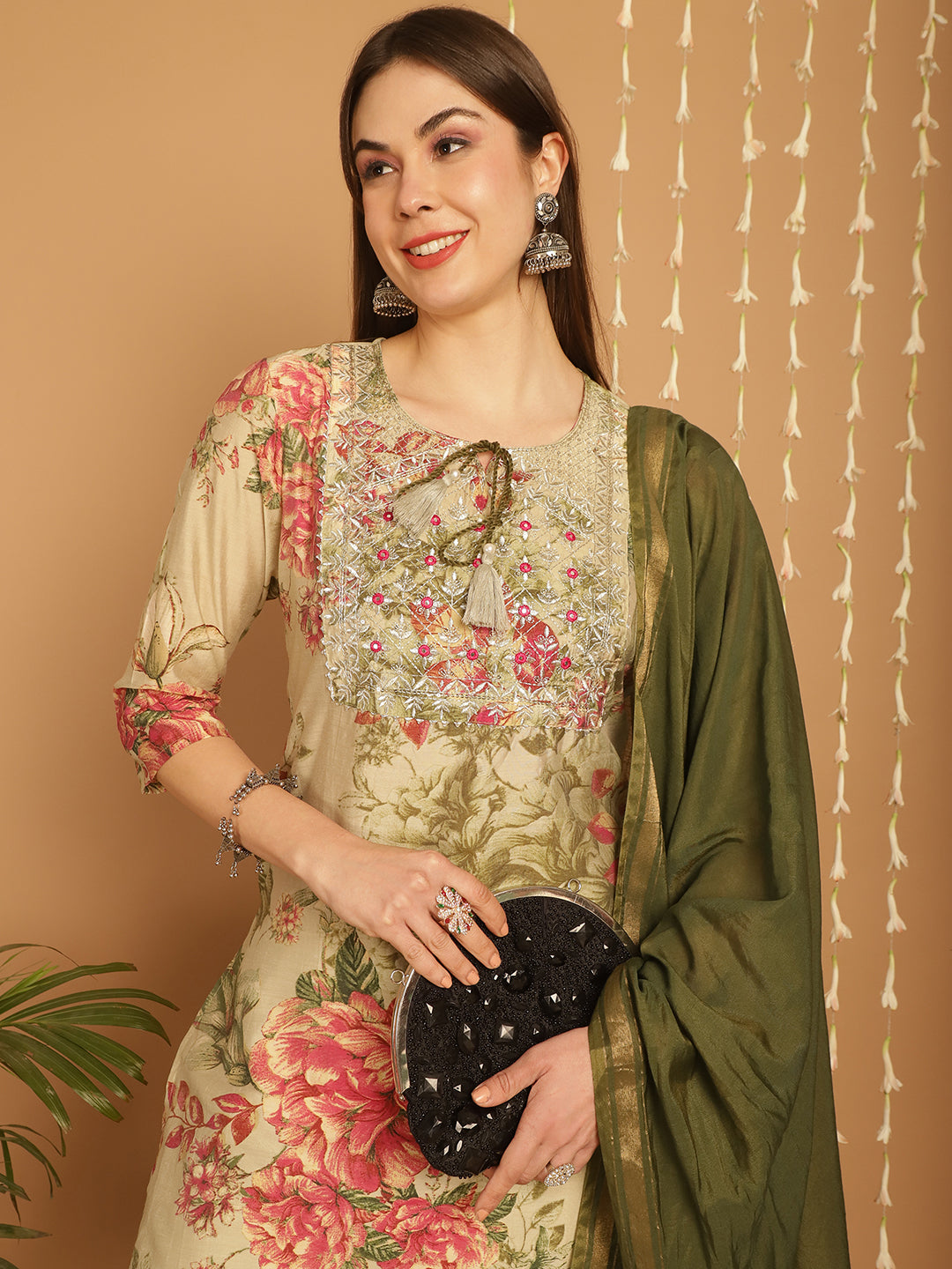 Aawari Women Chanderi Printed Three Piece Suit Sets
