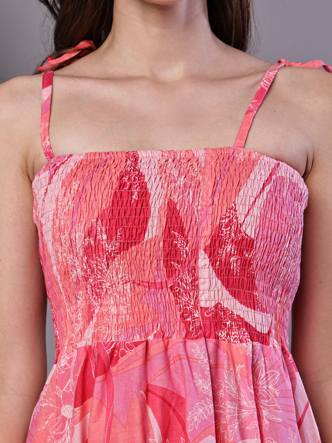 Aawari Pink Printed Cotton Handkerchief Hem Midi Dress - Midi Dresses / Western Wear