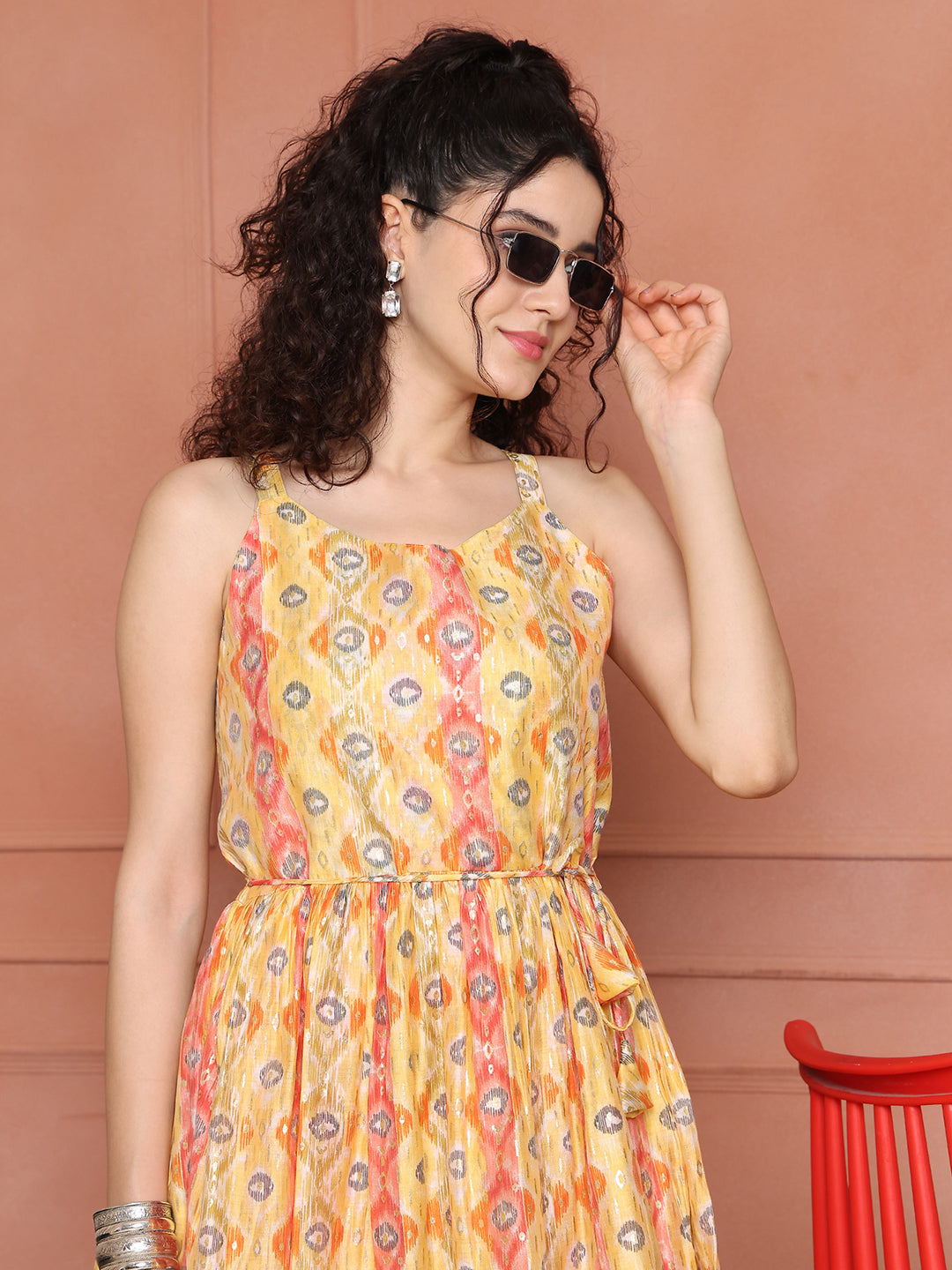 Aawari Chanderi Printed Eye Catching Short Dress - Midi Dresses / Western Wear