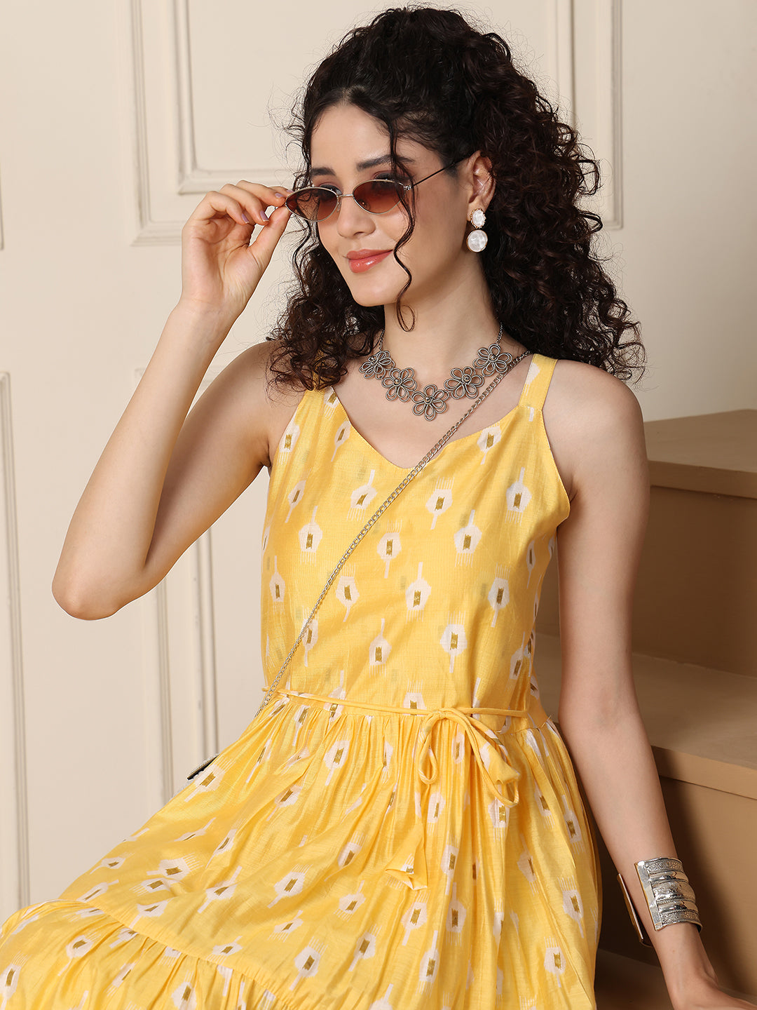 Aawari Chanderi Printed Eye Catching Short Dress - Midi Dresses / Western Wear