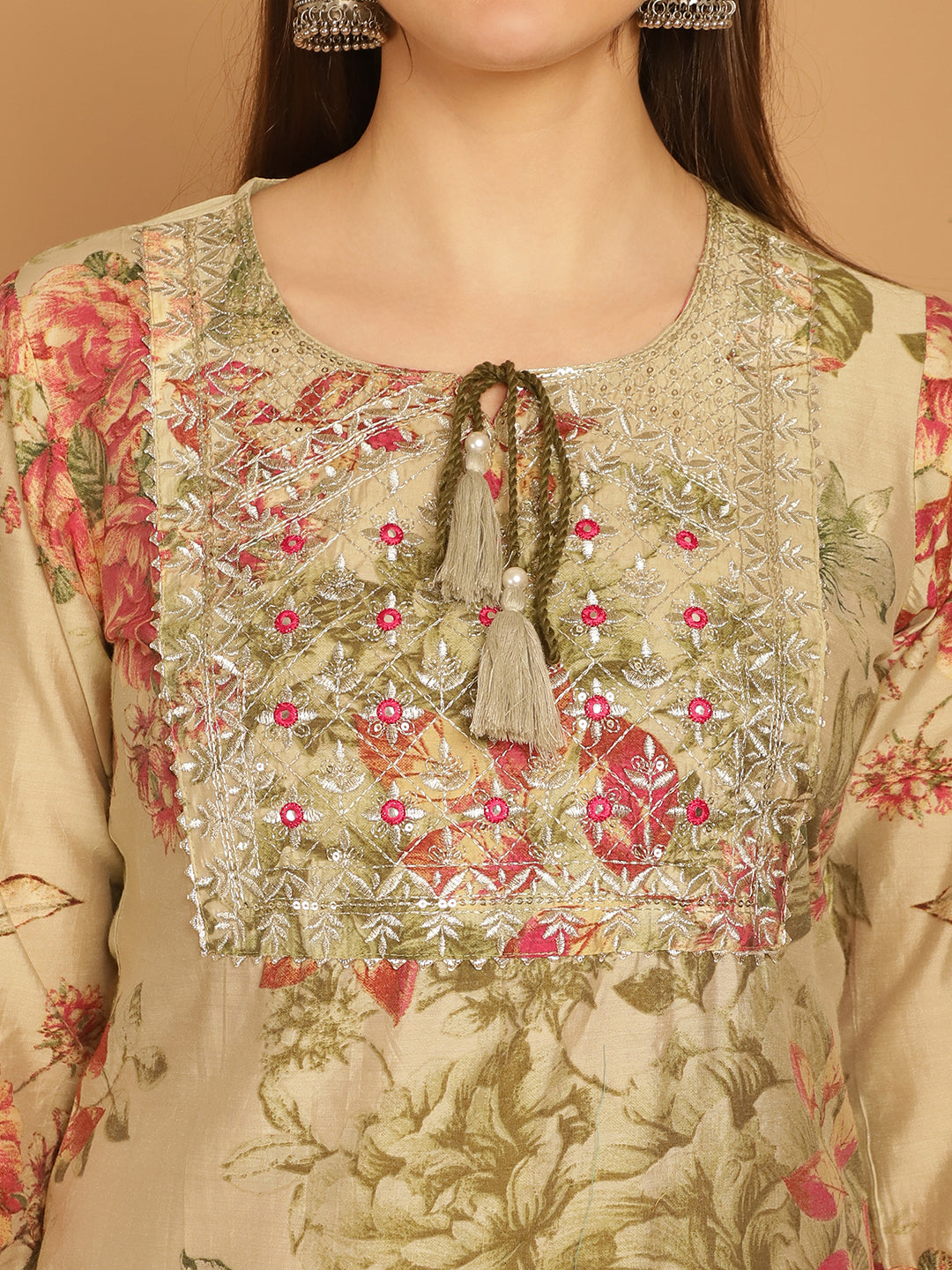 Aawari Women Chanderi Printed Three Piece Suit Sets