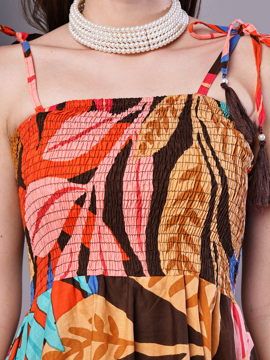 Aawari Bold Multicolor Junglee Print Handkerchief Hem Cotton Dress - Midi Dresses / Western Wear