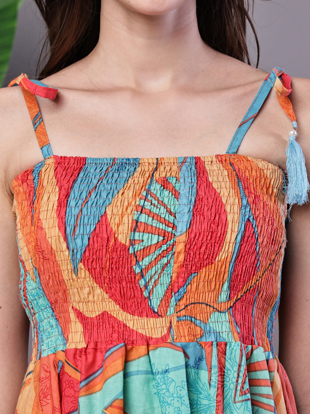 Aawari Multicolor Printed Cotton Handkerchief Hem Dress - Midi Dresses / Western Wear