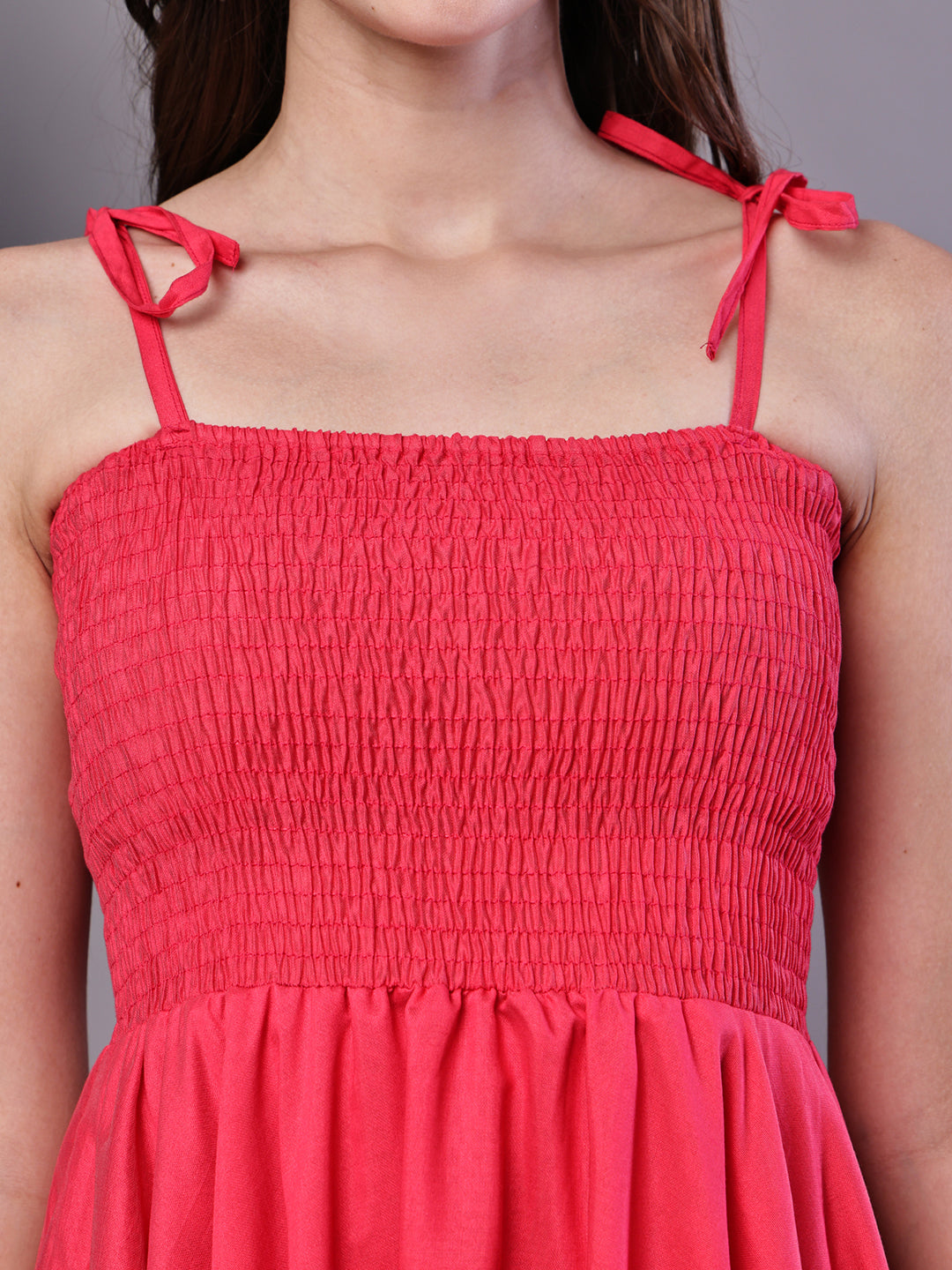 Aawari Solid Red Cotton Handkerchief Hem Midi Dress - Midi Dresses / Western Wear