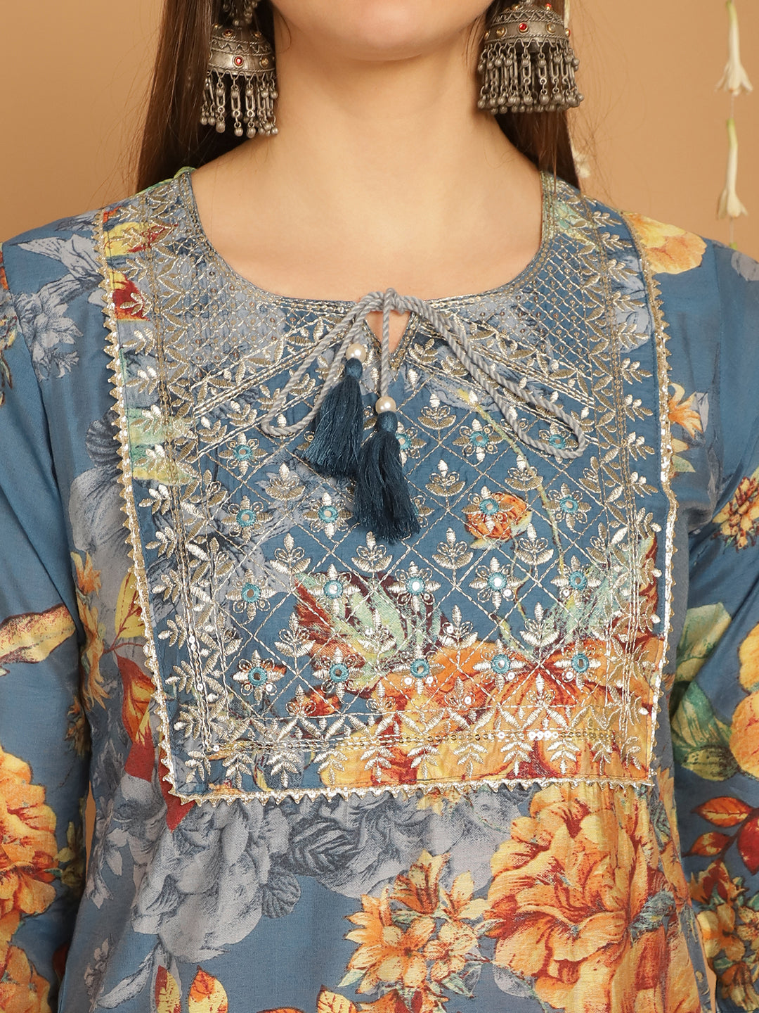 Aawari Women Chanderi Printed Three Piece Suit Sets