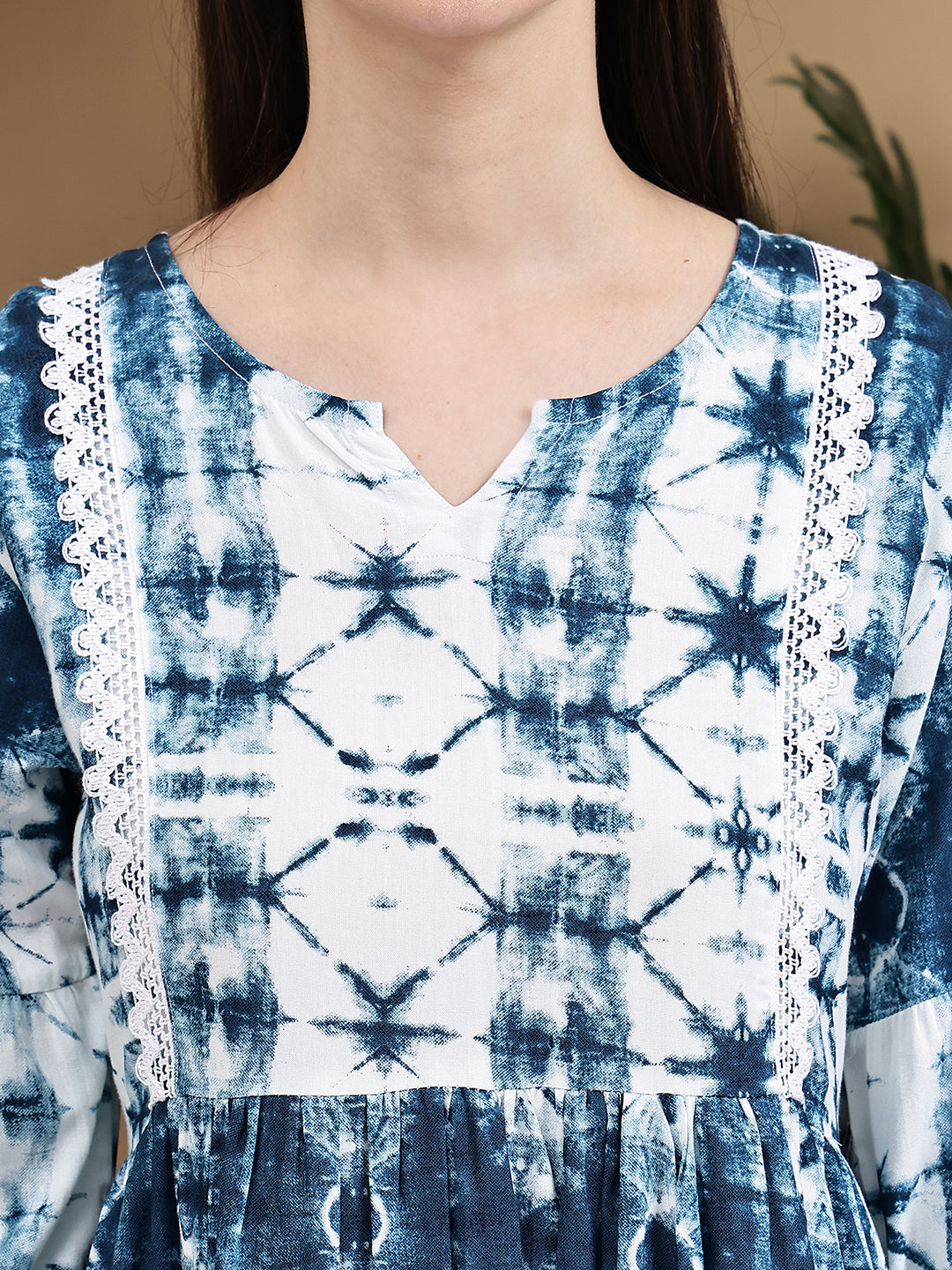 Aawari Rayon Tie & Dye Dark Blue Short Dress - Midi Dresses / Western Wear