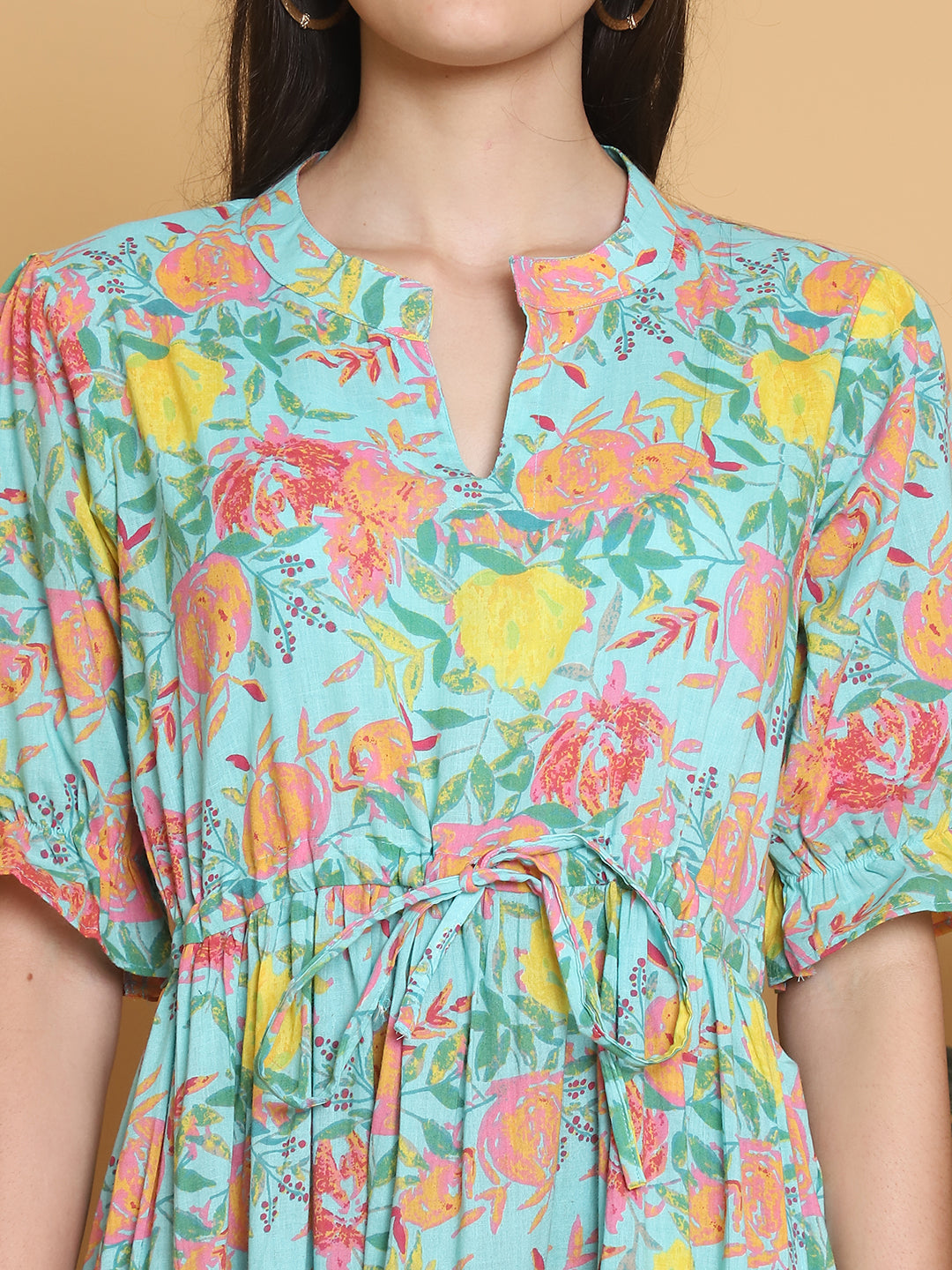 Aawari Women Cotton Printed Knot Dresses / Maxi Dresses / Western Wear