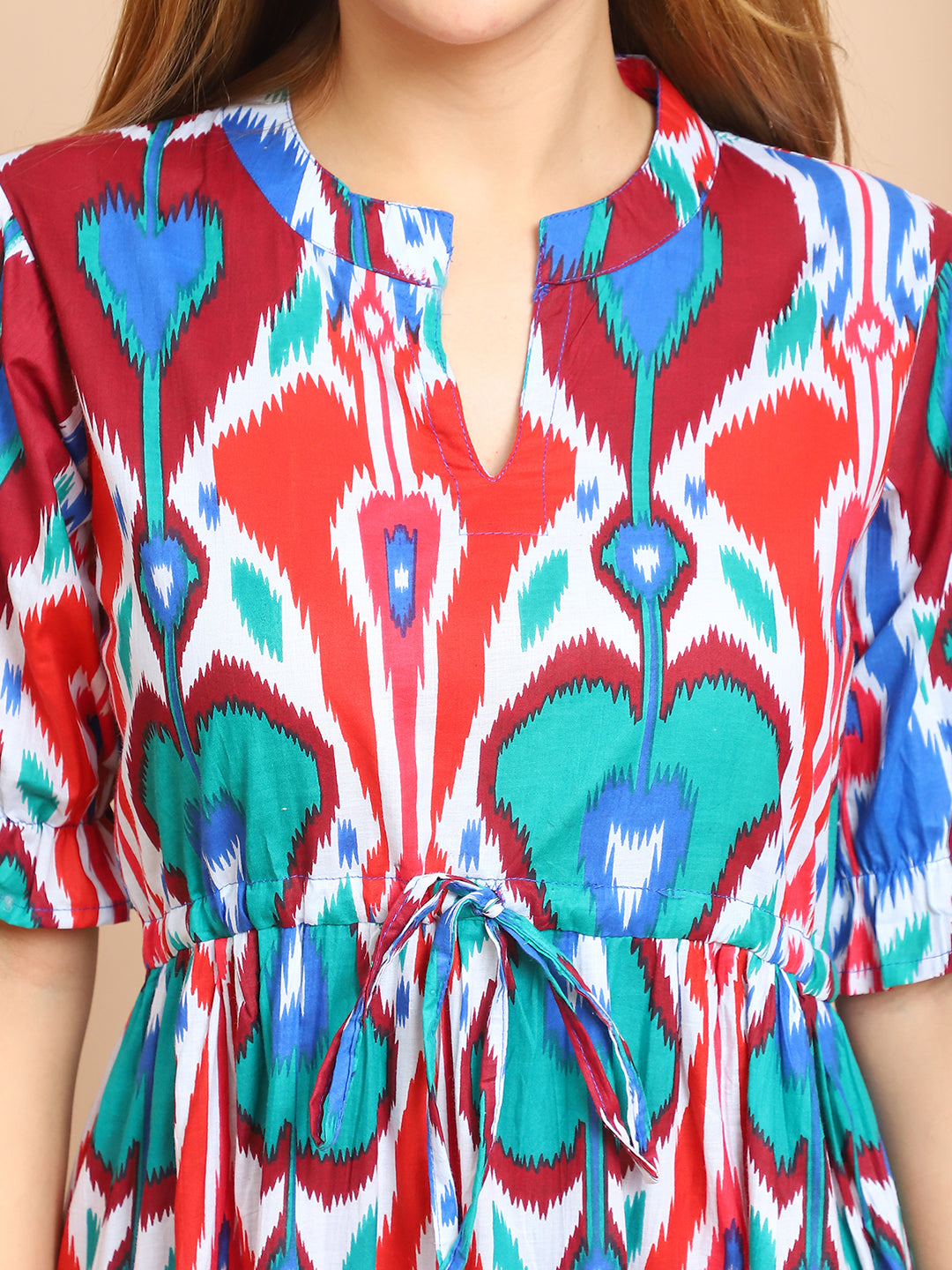 Aawari Boho Ikat Print Cotton Dresses with Puff Sleeves / Maxi Dresses / Western Wear