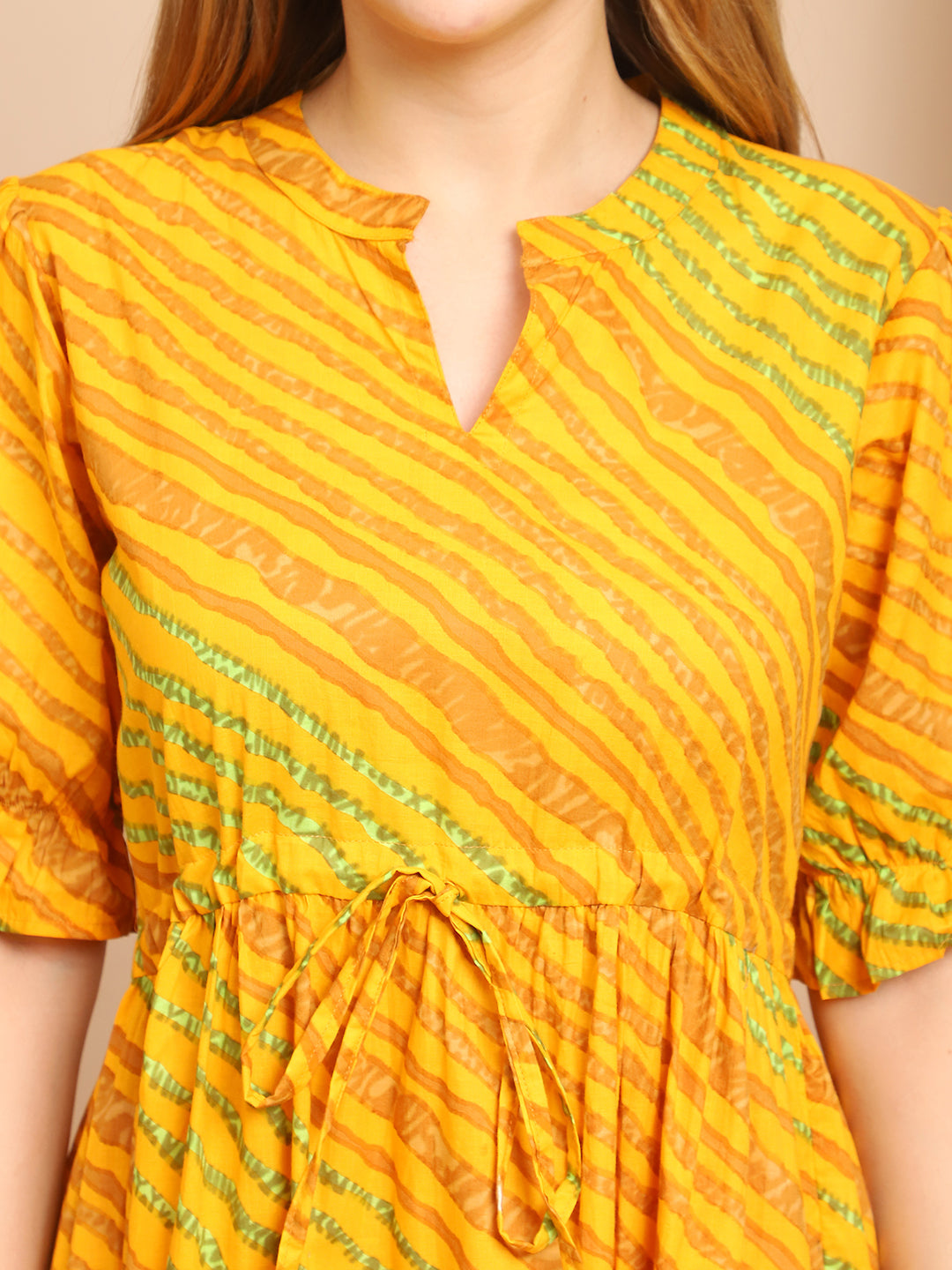 Aawari Yellow & Green Striped Cotton Tiered Maxi Dress - Dresses / Maxi Dresses / Western Wear