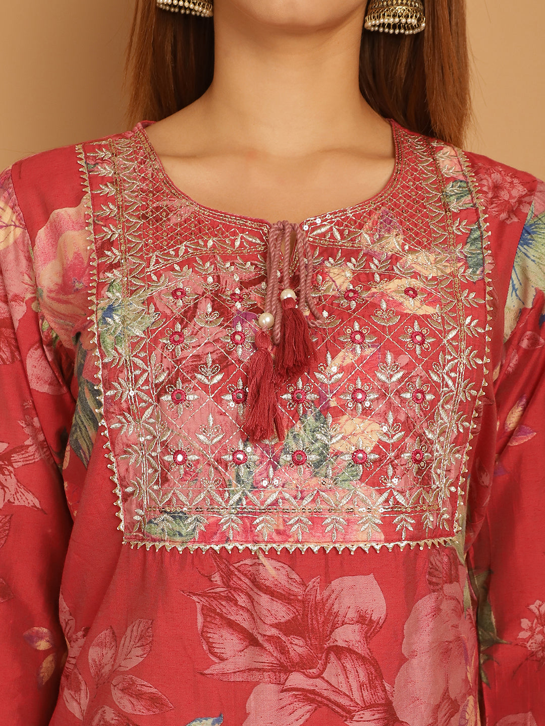 Aawari Women Chanderi Printed Three Piece Suit Sets