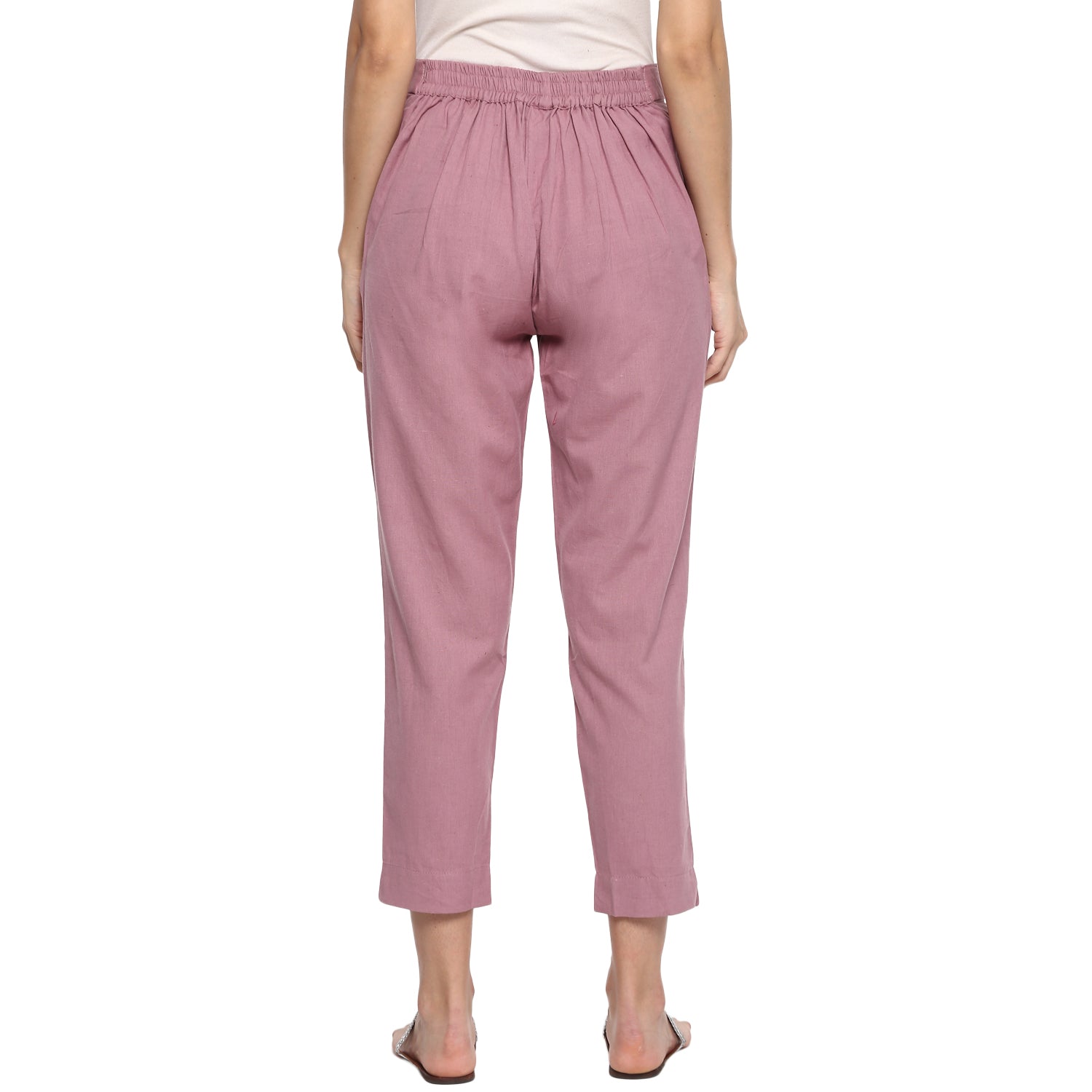 Aawari Women Cotton Solid Belt Pants