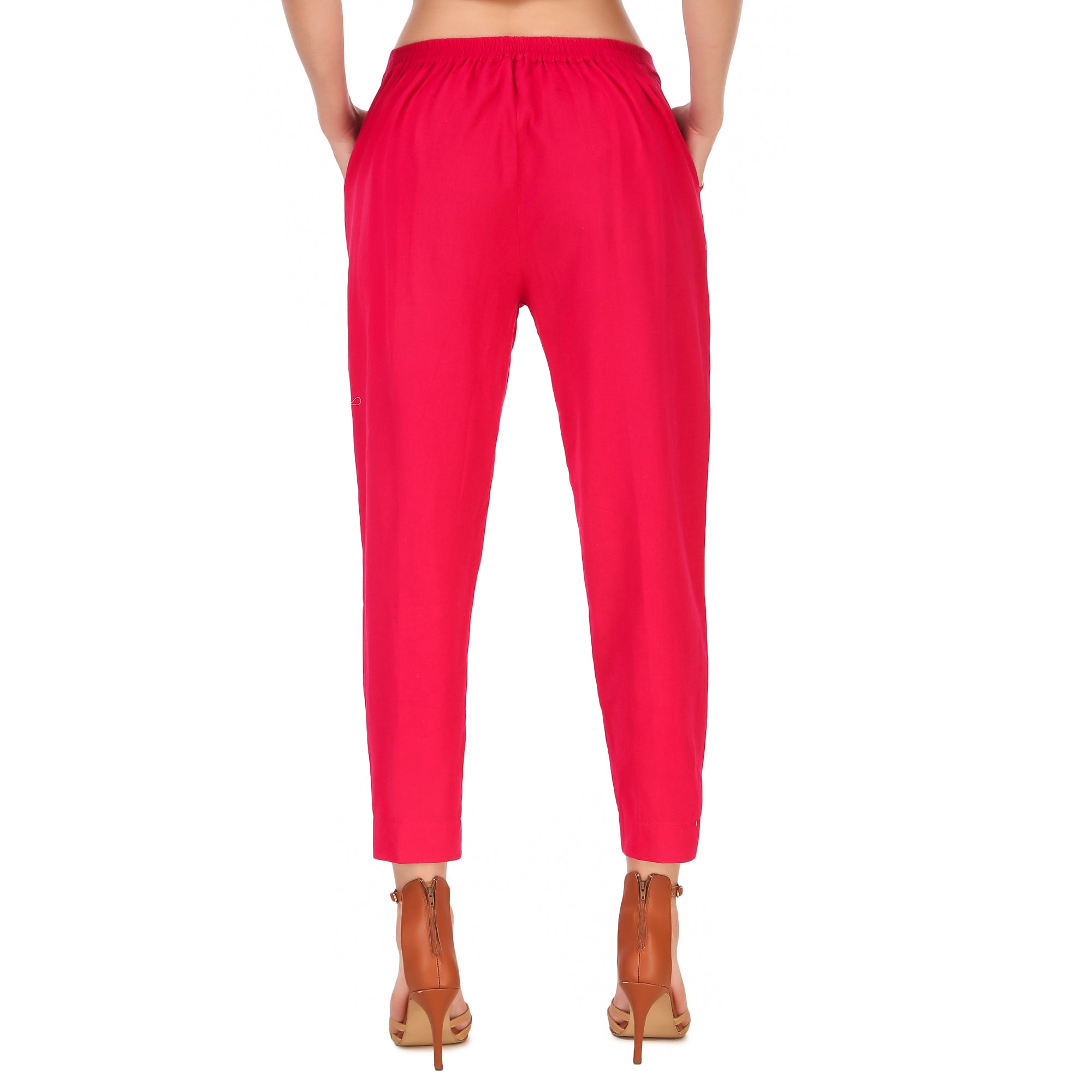 Aawari Women Cotton Solid Belt Pants