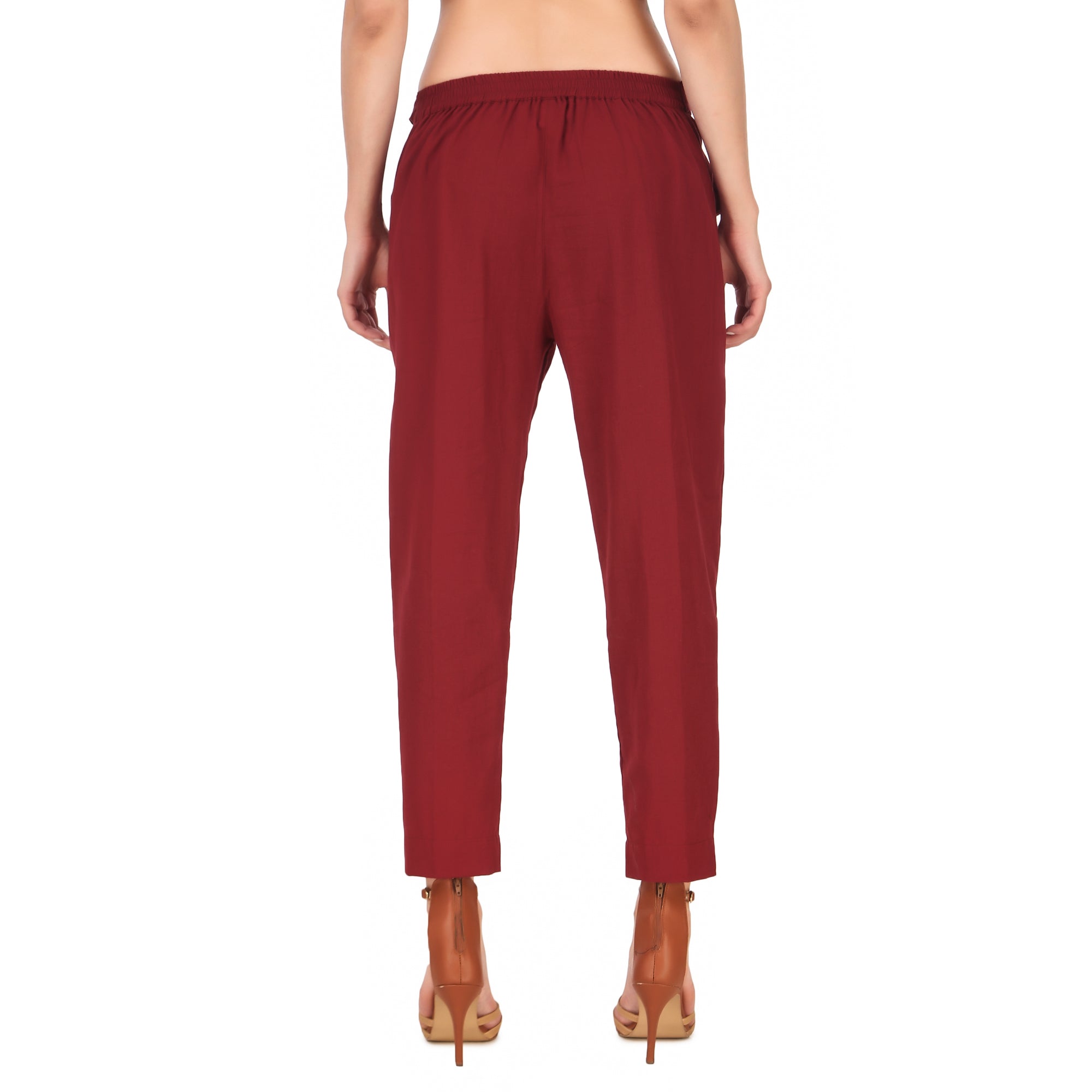 Aawari Women Cotton Solid Belt Pants