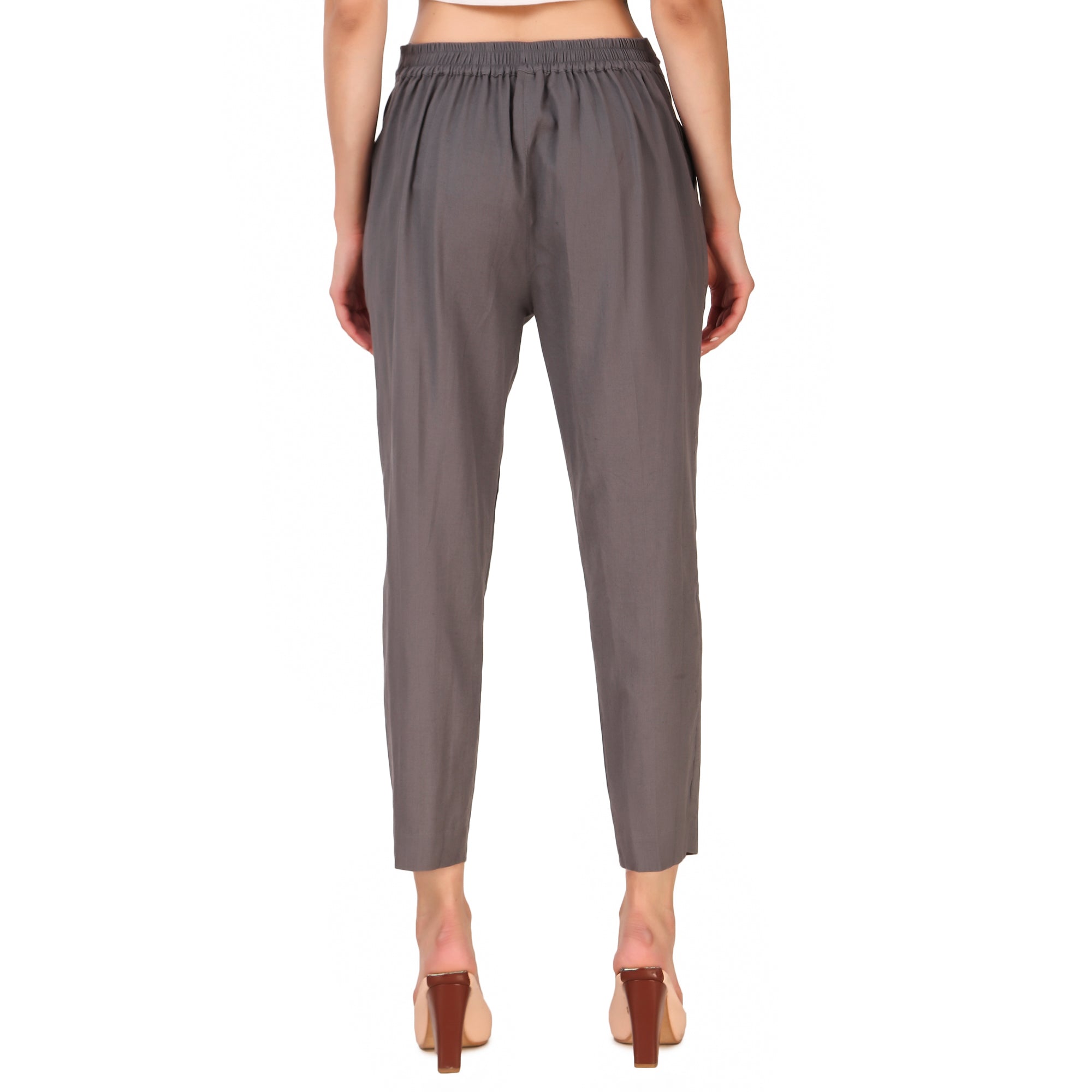 Aawari Women Cotton Solid Belt Pants