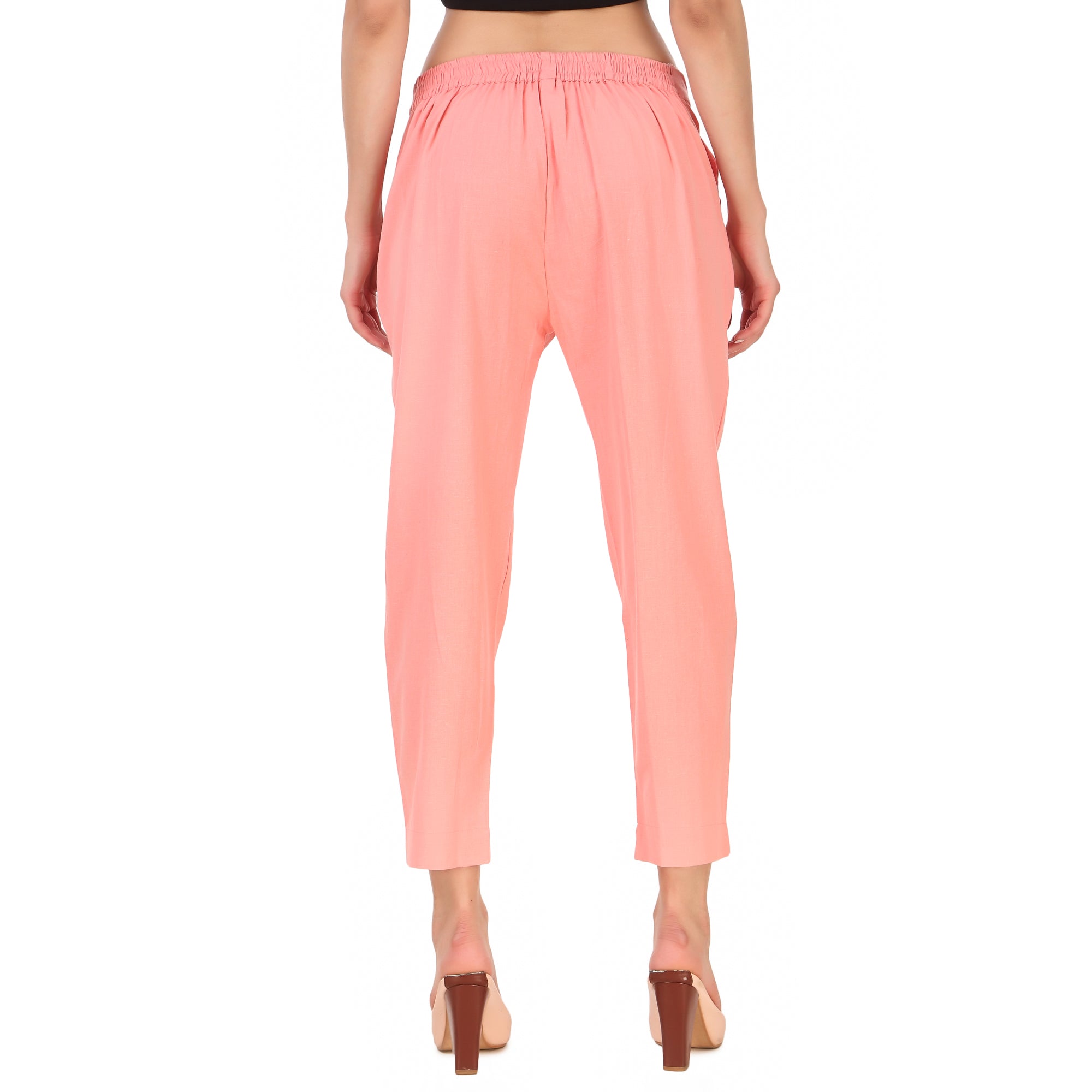 Aawari Women Cotton Solid Belt Pants