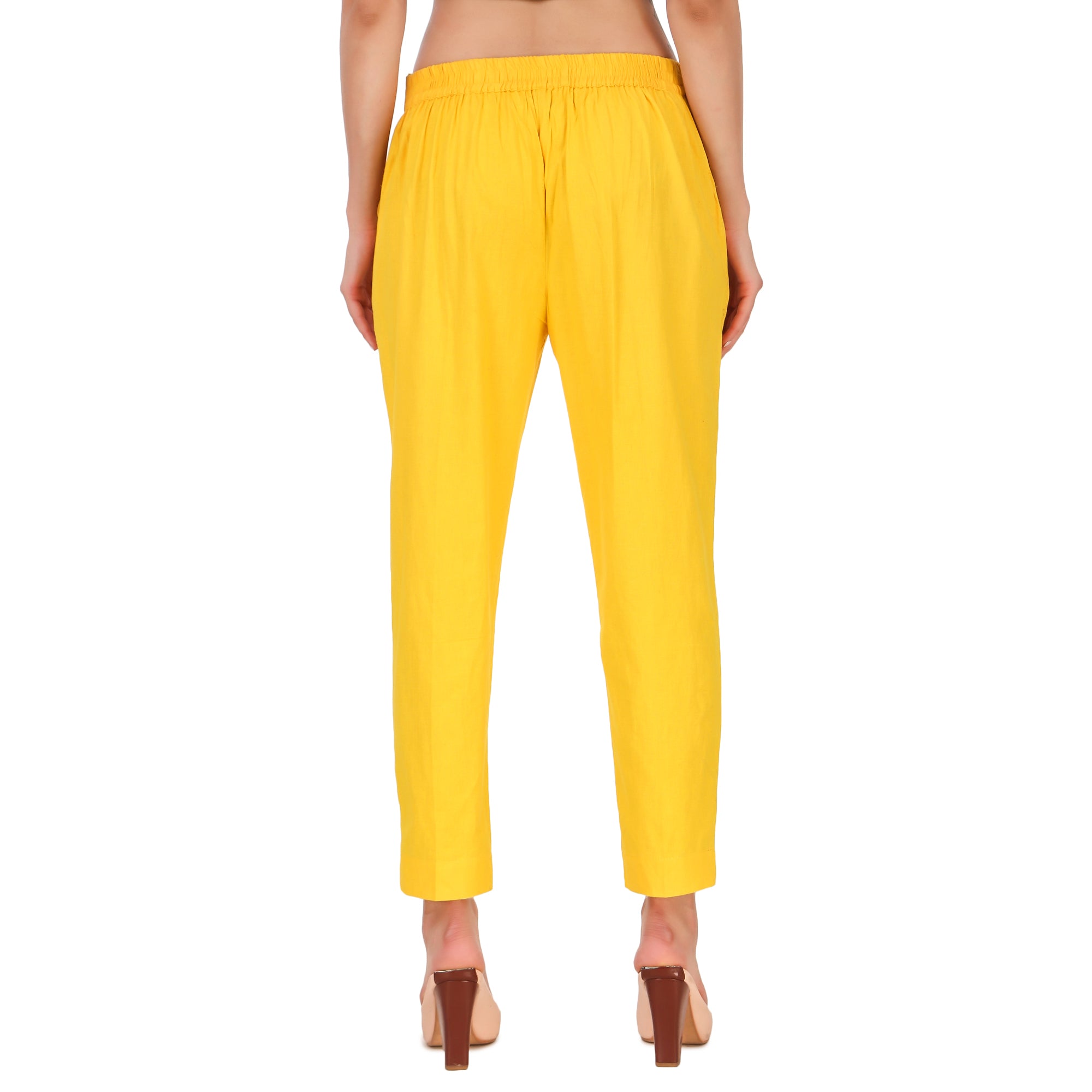 Aawari Women Cotton Solid Belt Pants