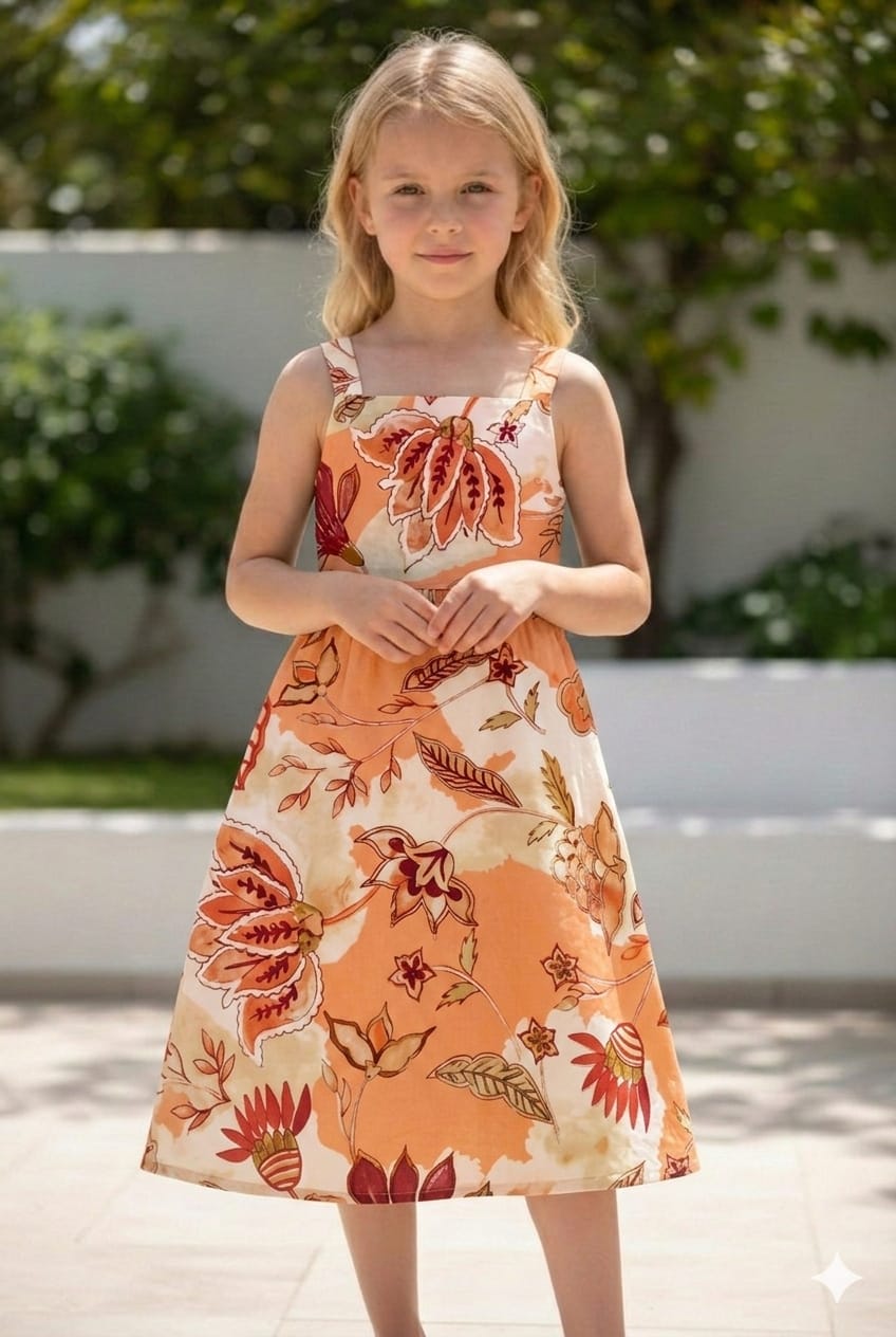 girls a line dress Baby Cotton Orange Floral Printed Strappy Midi A-Line with – Aawari Adalita Patchwork Crochet Maxi lace to sequins Color:White and Black sling bag