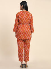 Aawari Women Rayon Heavy Orange Printed Co-Ord Set