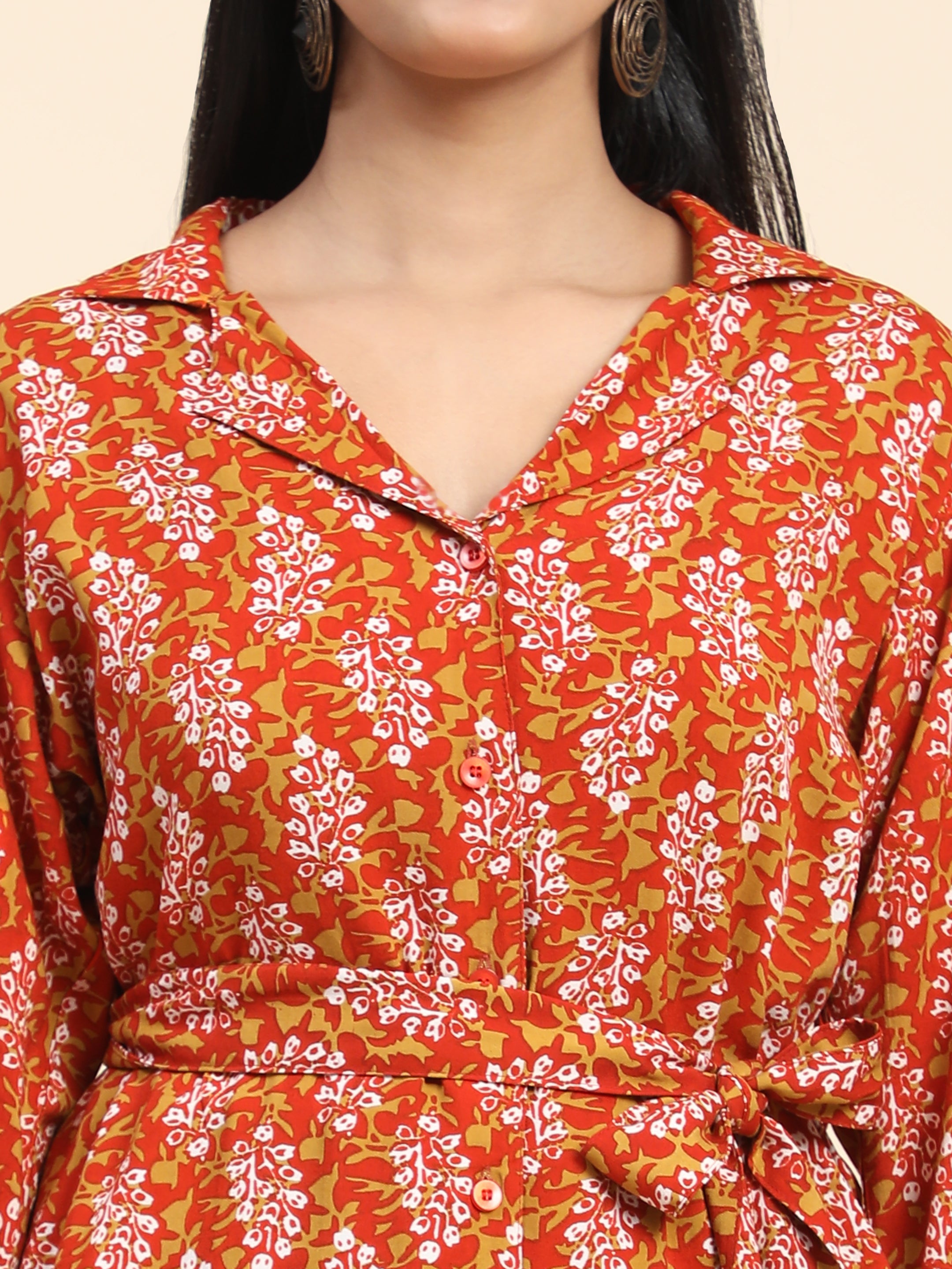 Aawari Women Rayon Heavy Orange Printed Co-Ord Set