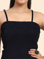 Aawari Women’s Velvet Solid Black Adjustable Spaghetti Straps Square Bodycon Dress
