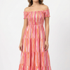 Women’s Pink Striped Cotton Off-Shoulder Tiered Maxi Dress