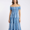 Women’s Blue Striped Cotton Off-Shoulder Tiered Maxi Dress