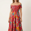 Women’s Red Floral Cotton Off-Shoulder Tiered Maxi Dress