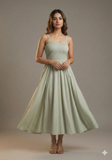 Women’s Rayon Emerald Smocked Bobbin Gown with Spaghetti Strap