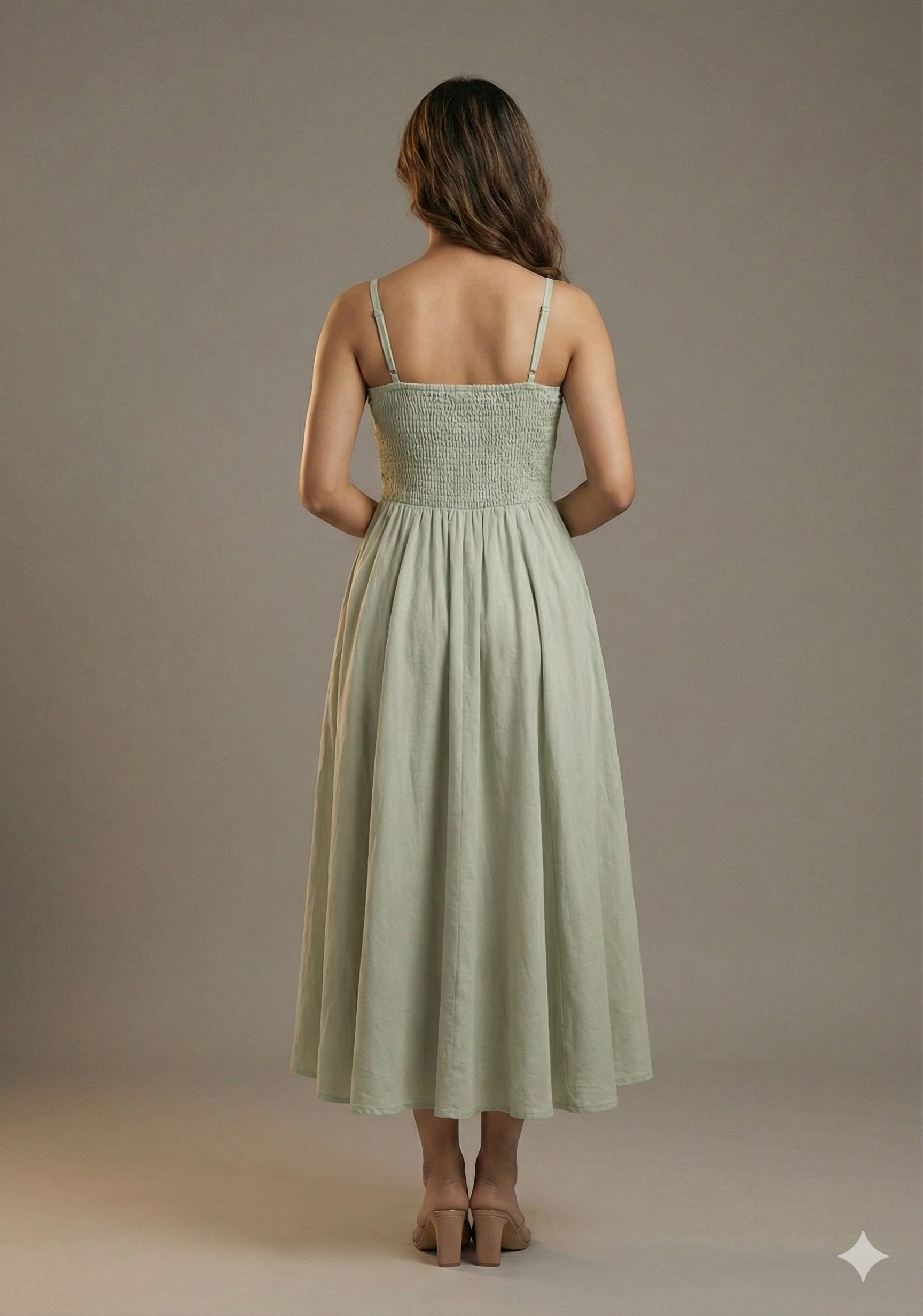 Women’s Rayon Emerald Smocked Bobbin Gown with Spaghetti Strap