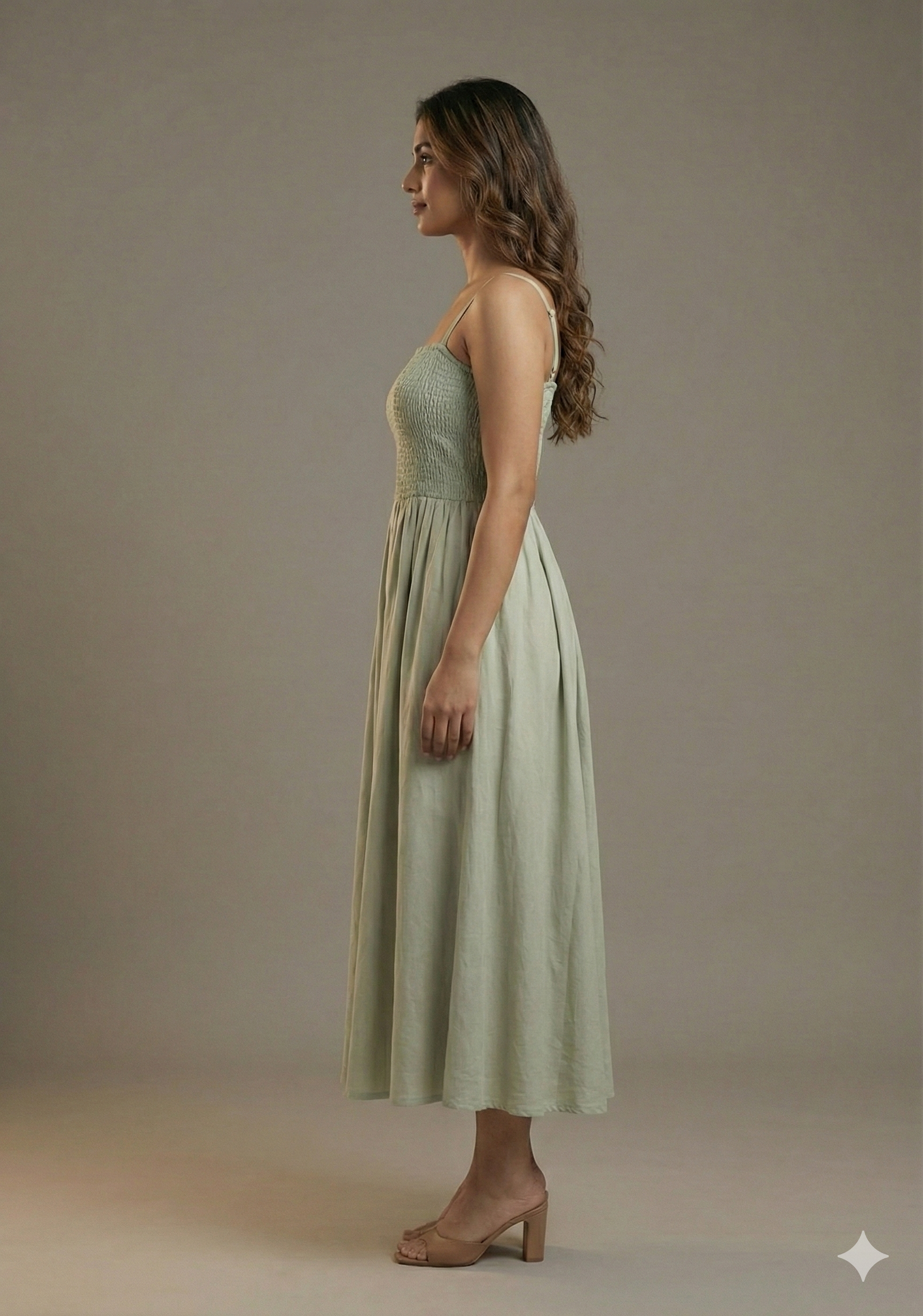 Women’s Rayon Emerald Smocked Bobbin Gown with Spaghetti Strap